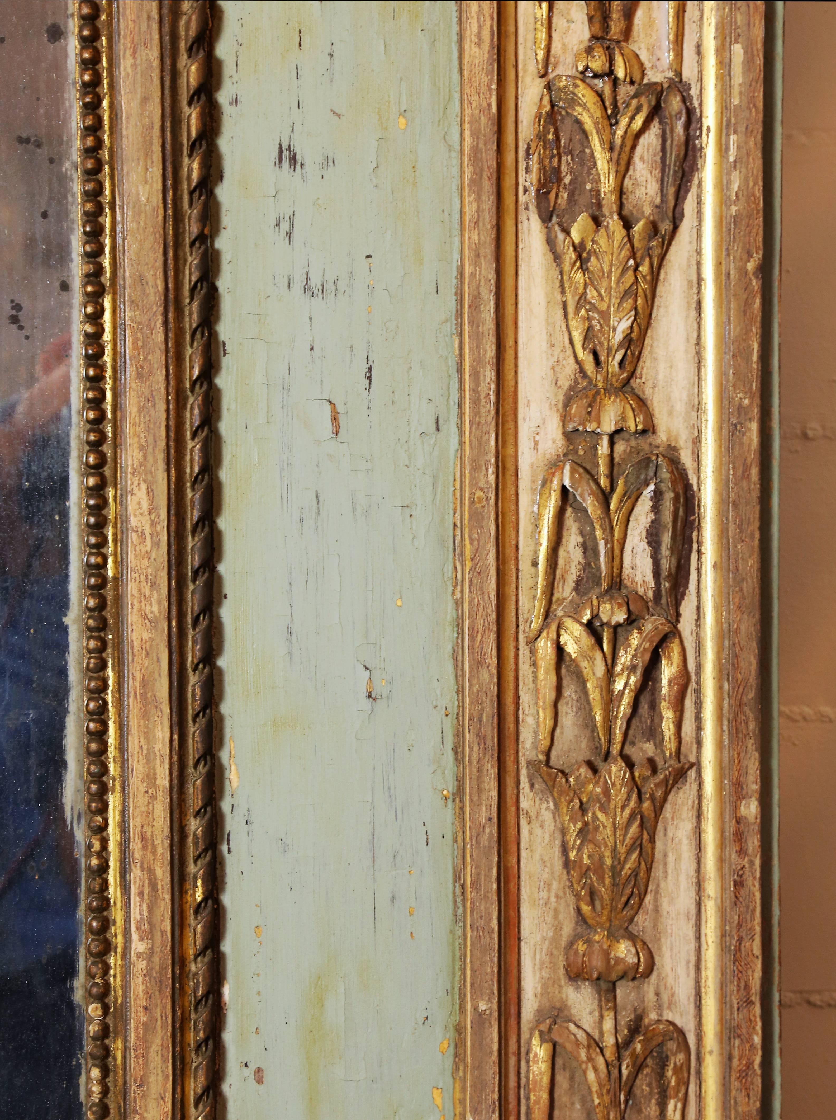 Louis XVI Antique 19th Century Painted and Gilt Trumeau Mirror
