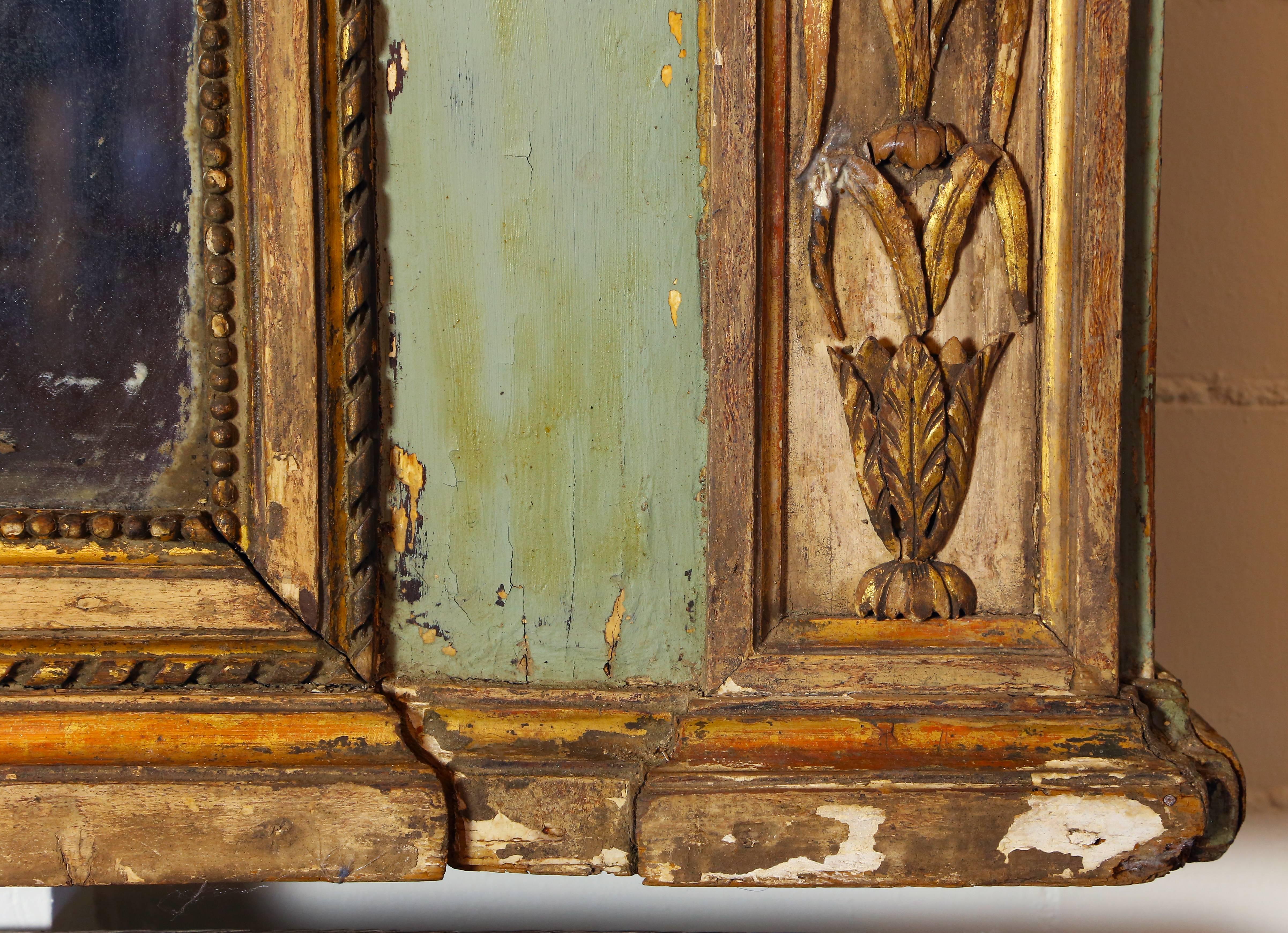 French Antique 19th Century Painted and Gilt Trumeau Mirror