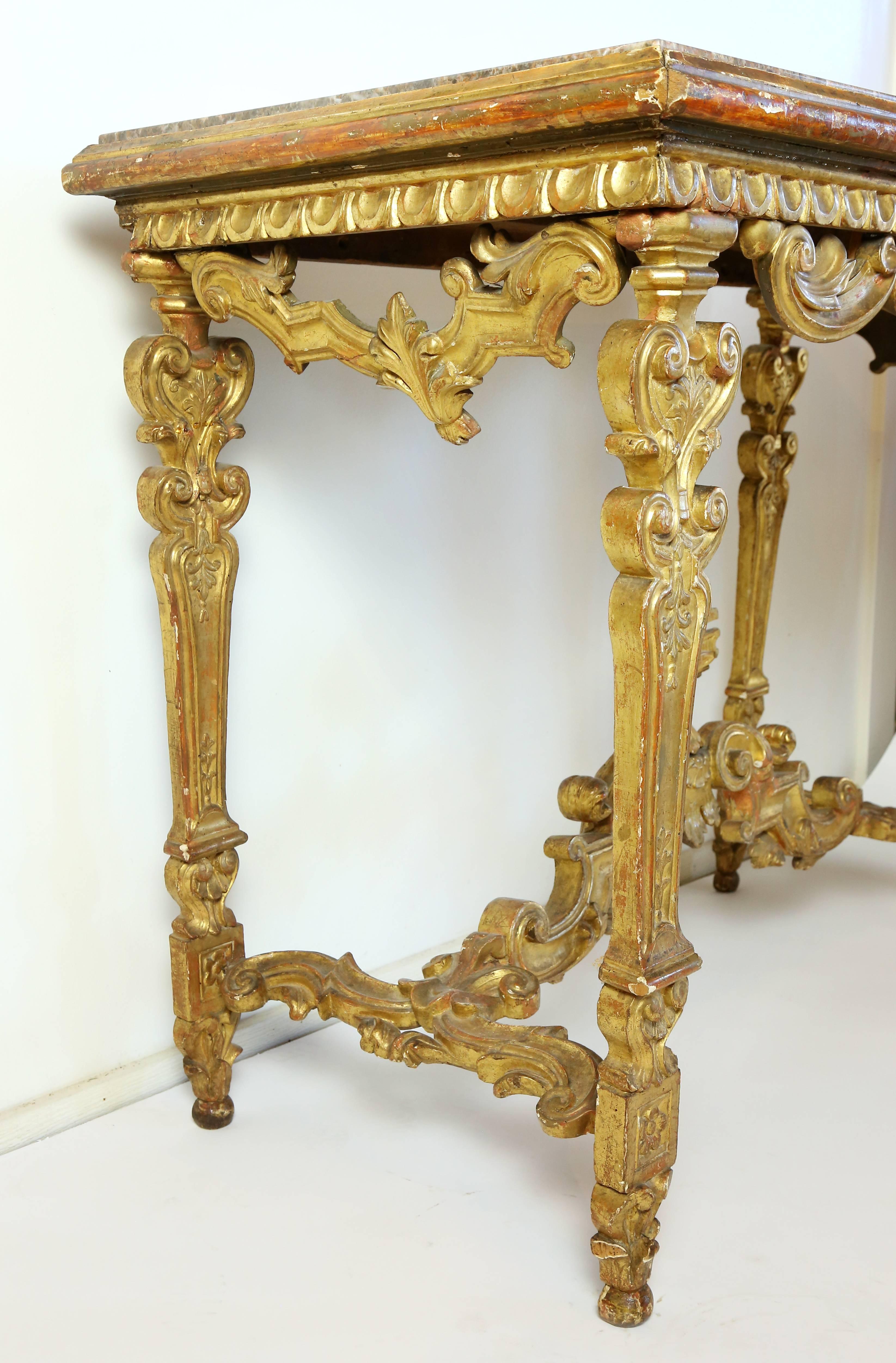 Antique Italian Giltwood and Marble-Topped Console In Good Condition In Austin, TX