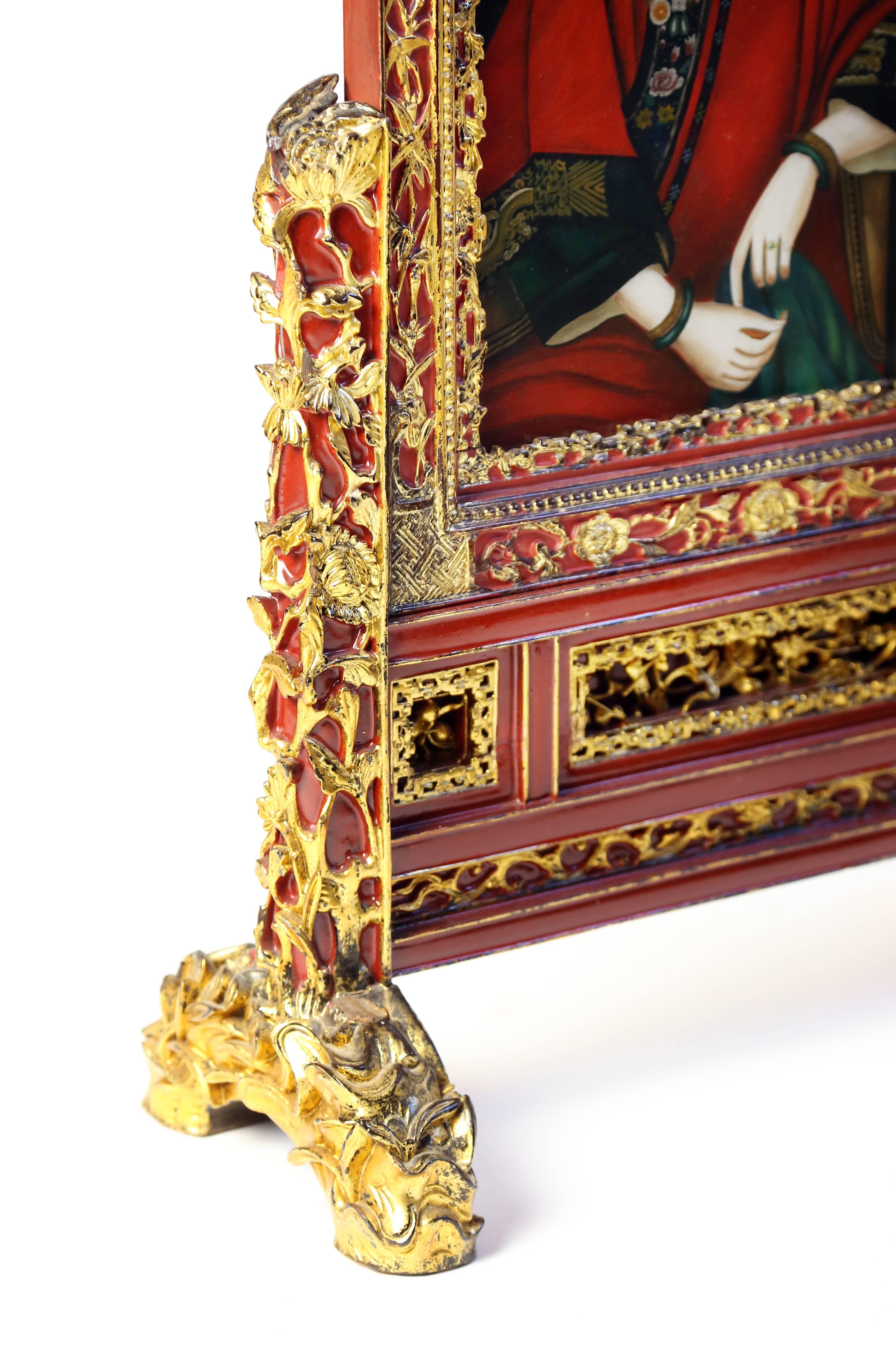 Chinese Reverse Painted Glass Table Screen at 1stDibs