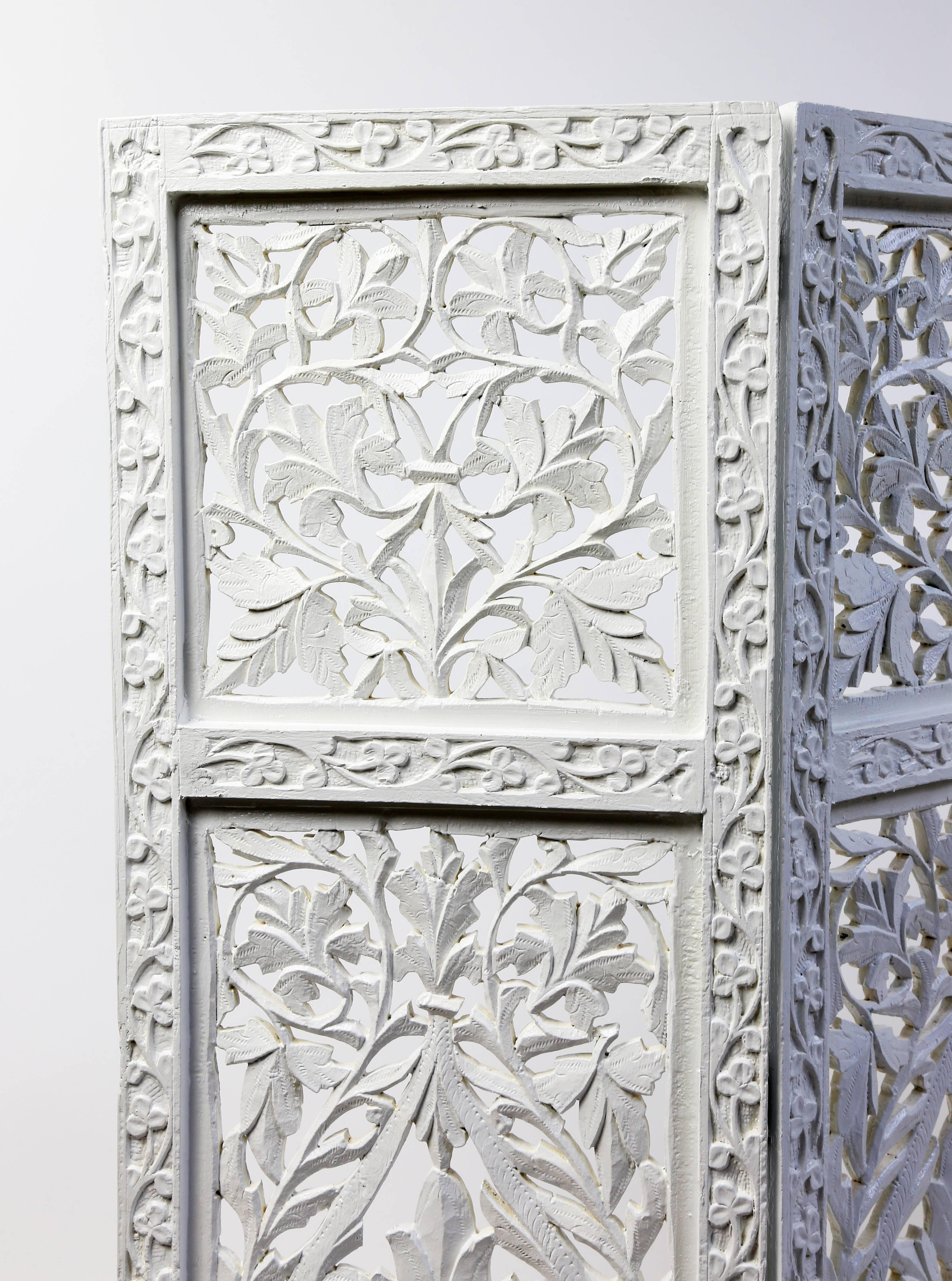 Indian Carved Four-Panel Folding Table Screen