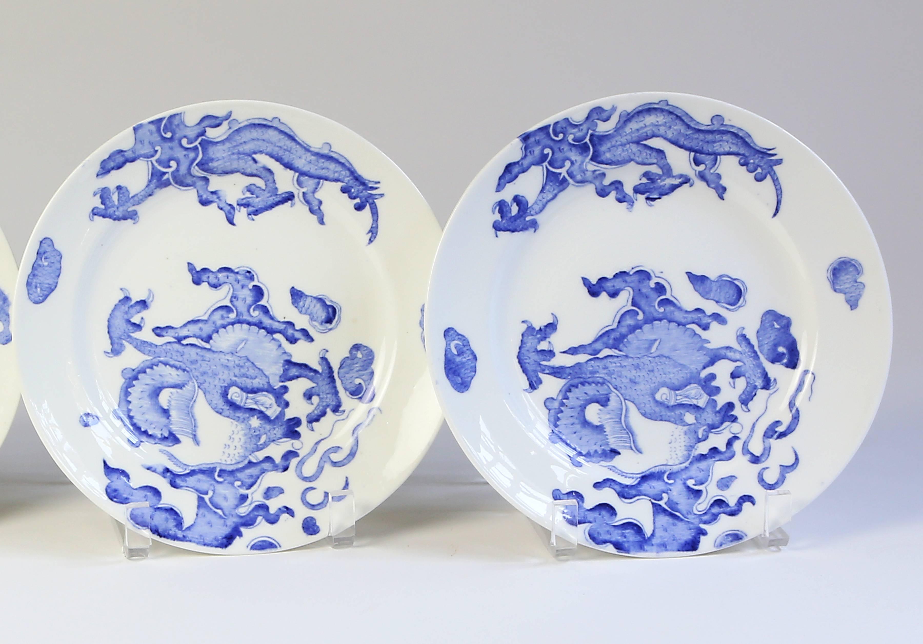Set of Four Blue Dragon Plates by Coalport In Good Condition In Austin, TX
