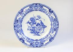 Set of Four Large Shallow Soup Bowls, Mason Ironstone Blue Pheasant