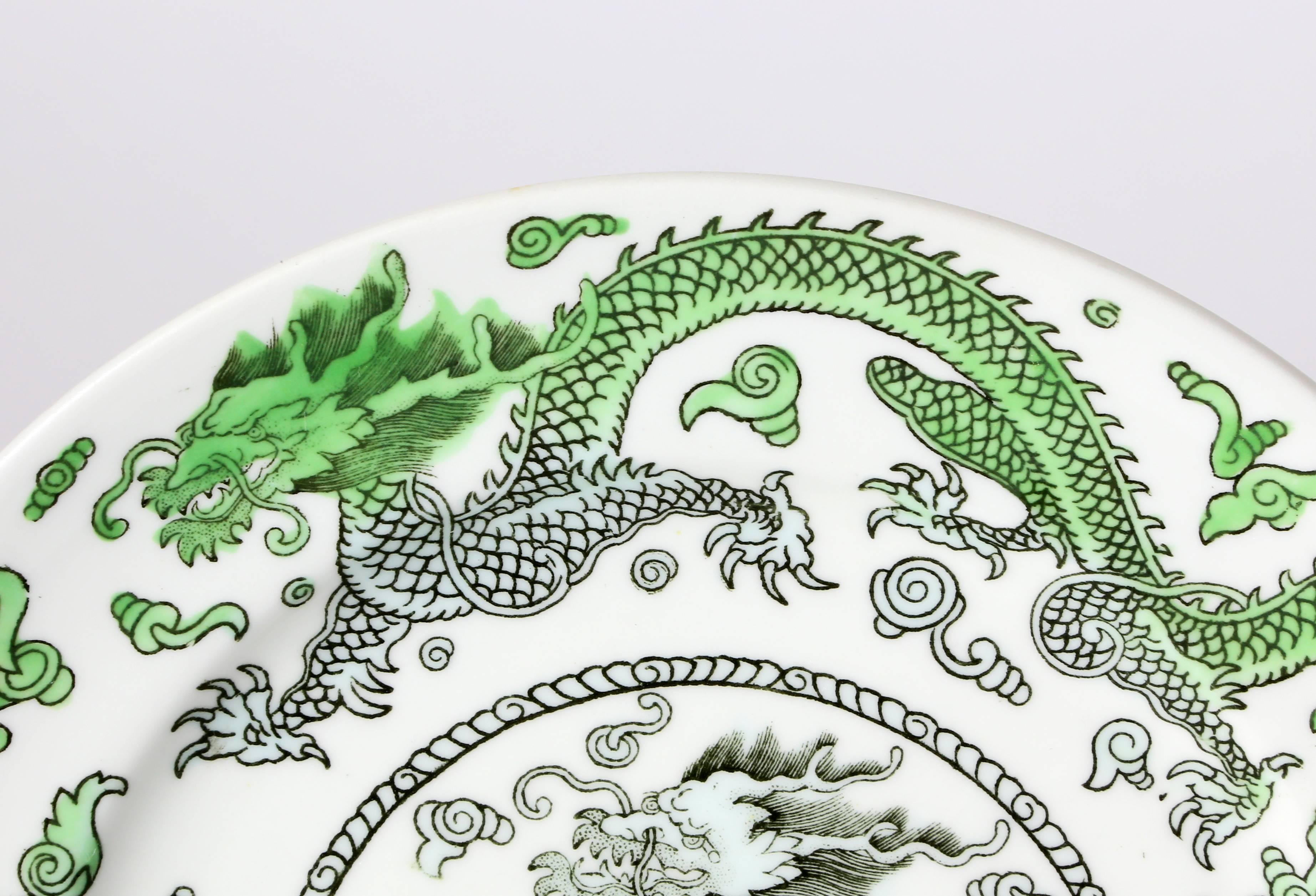 English Coalport Ironstone Green Dragon Plates For Sale