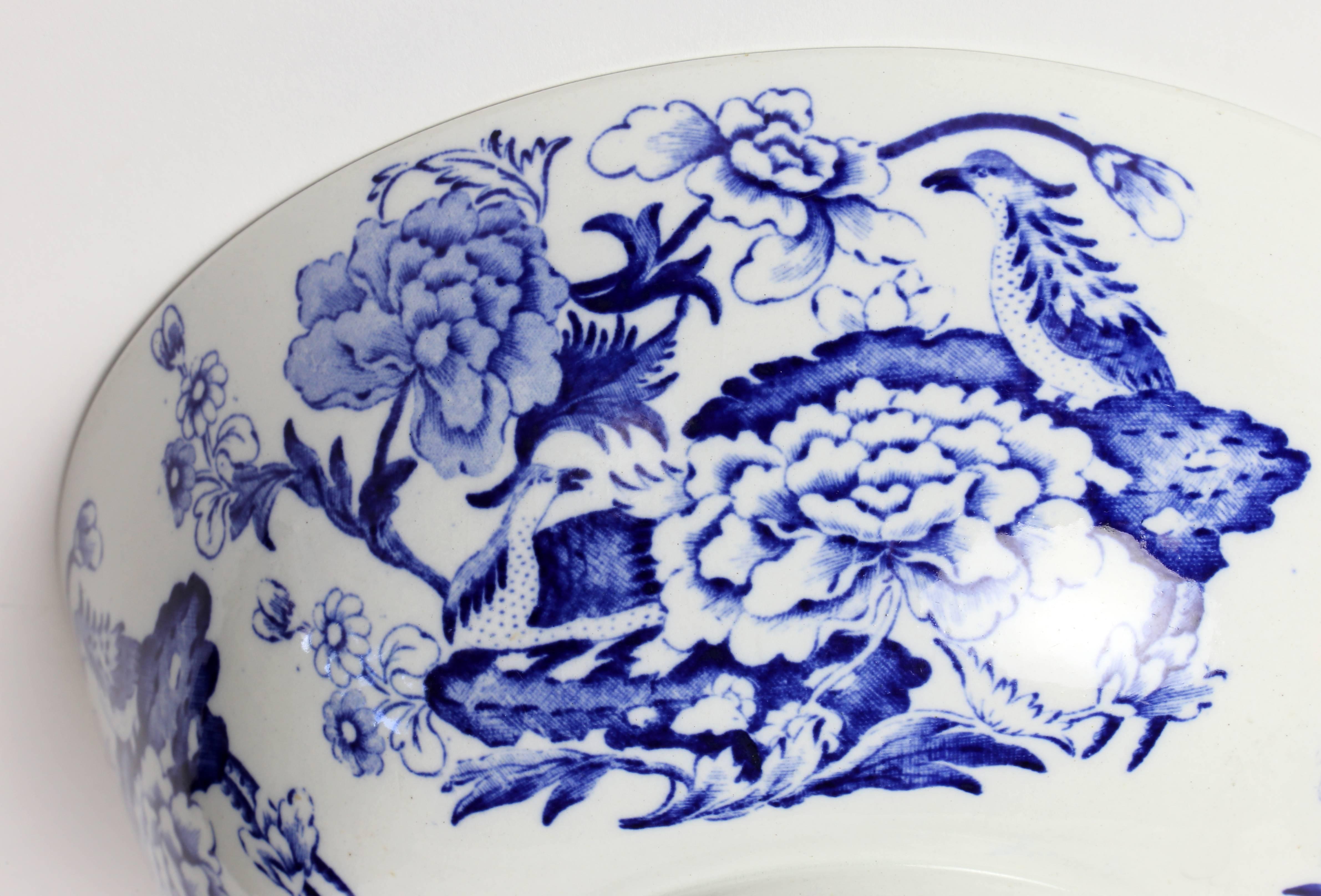 Mason Ironstone Blue Pheasant Bowl In Good Condition For Sale In Austin, TX