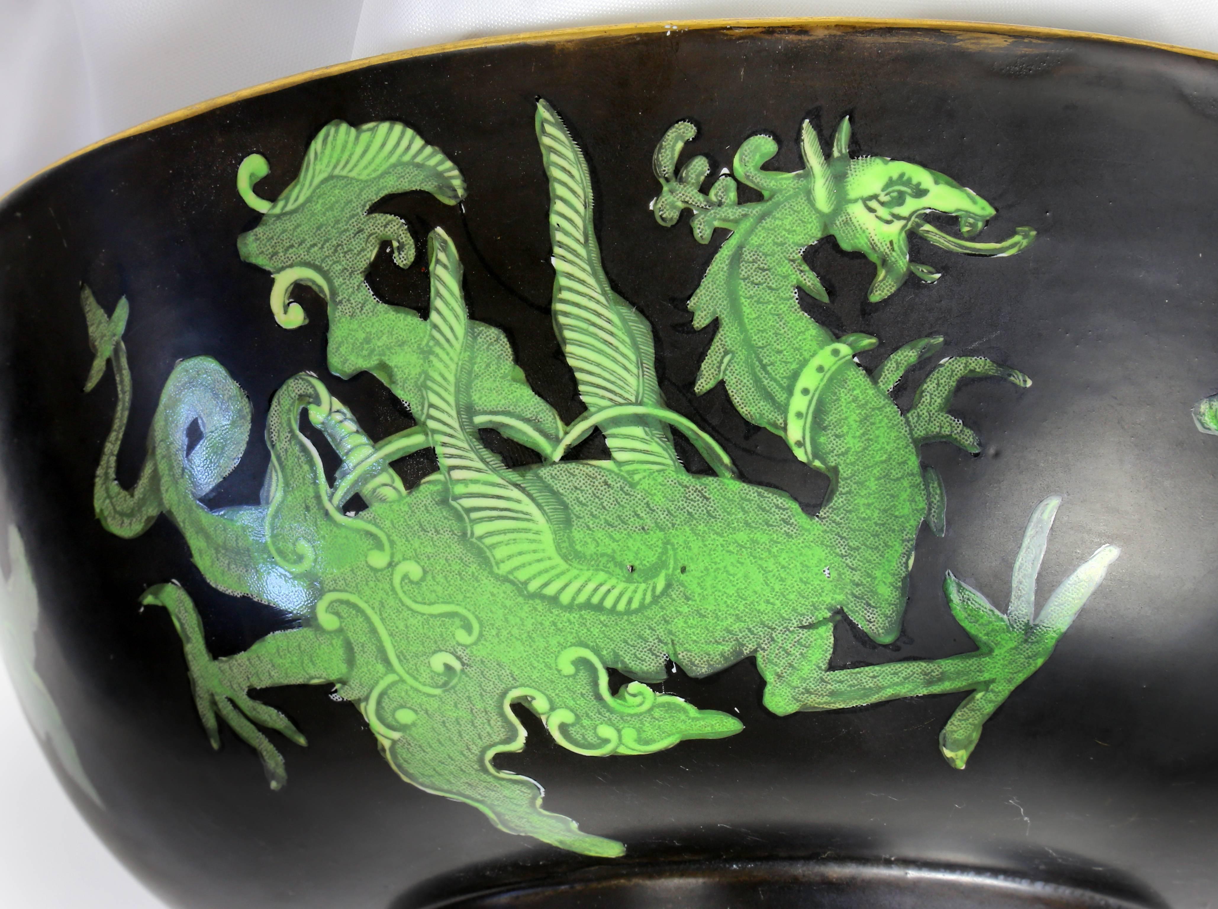 Very Unusual Black and Green Mason Dragon Ironstone Bowl In Good Condition In Austin, TX