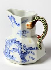 Two Ironstone Ewers in Blue Dragon Pattern with Green Handles