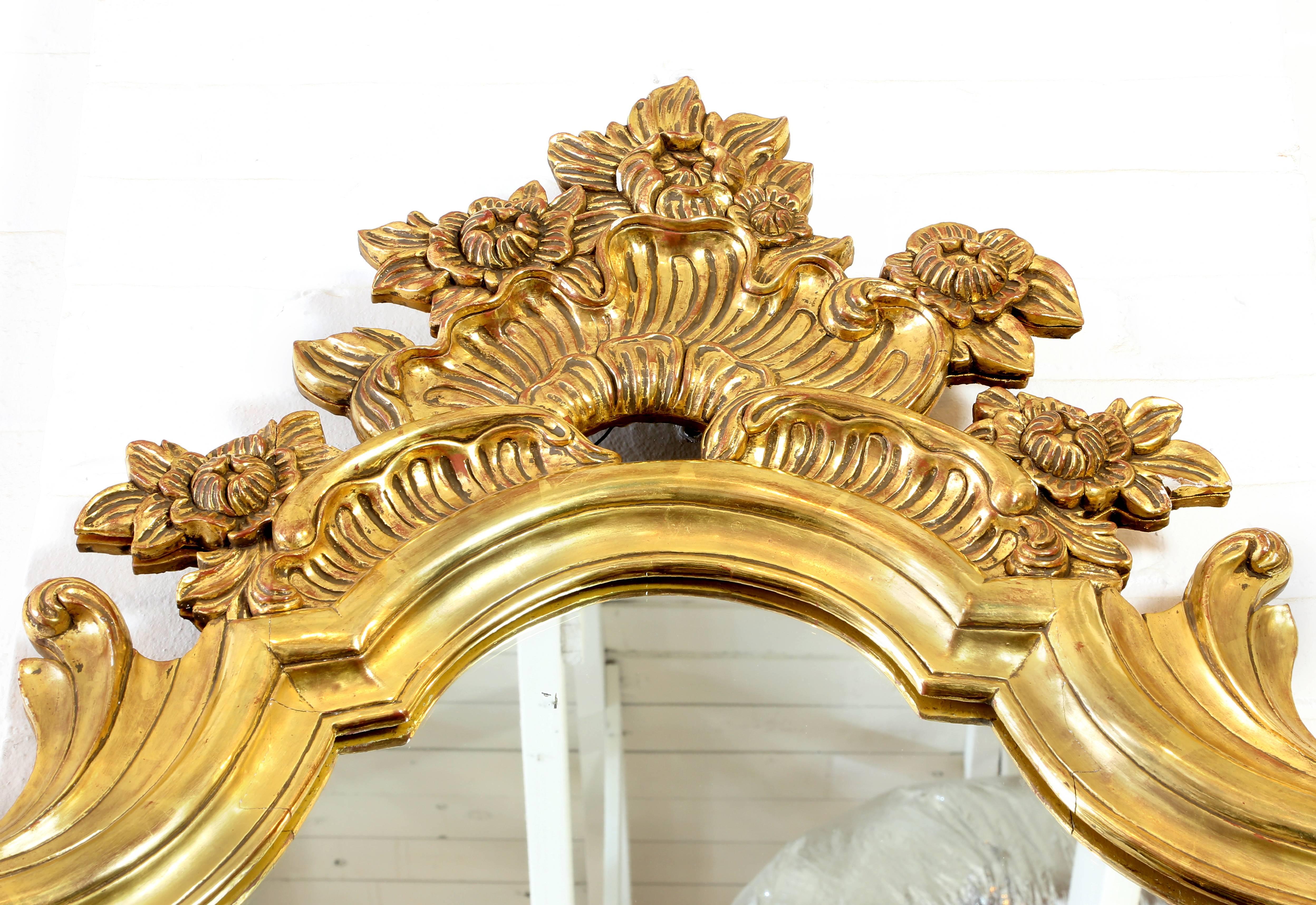Carved Italian Floral Scrolled Giltwood Wall Mirror For Sale
