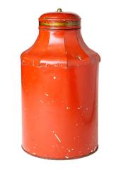 Chinoiserie Painted Metal Tea Canister with Gilt Details