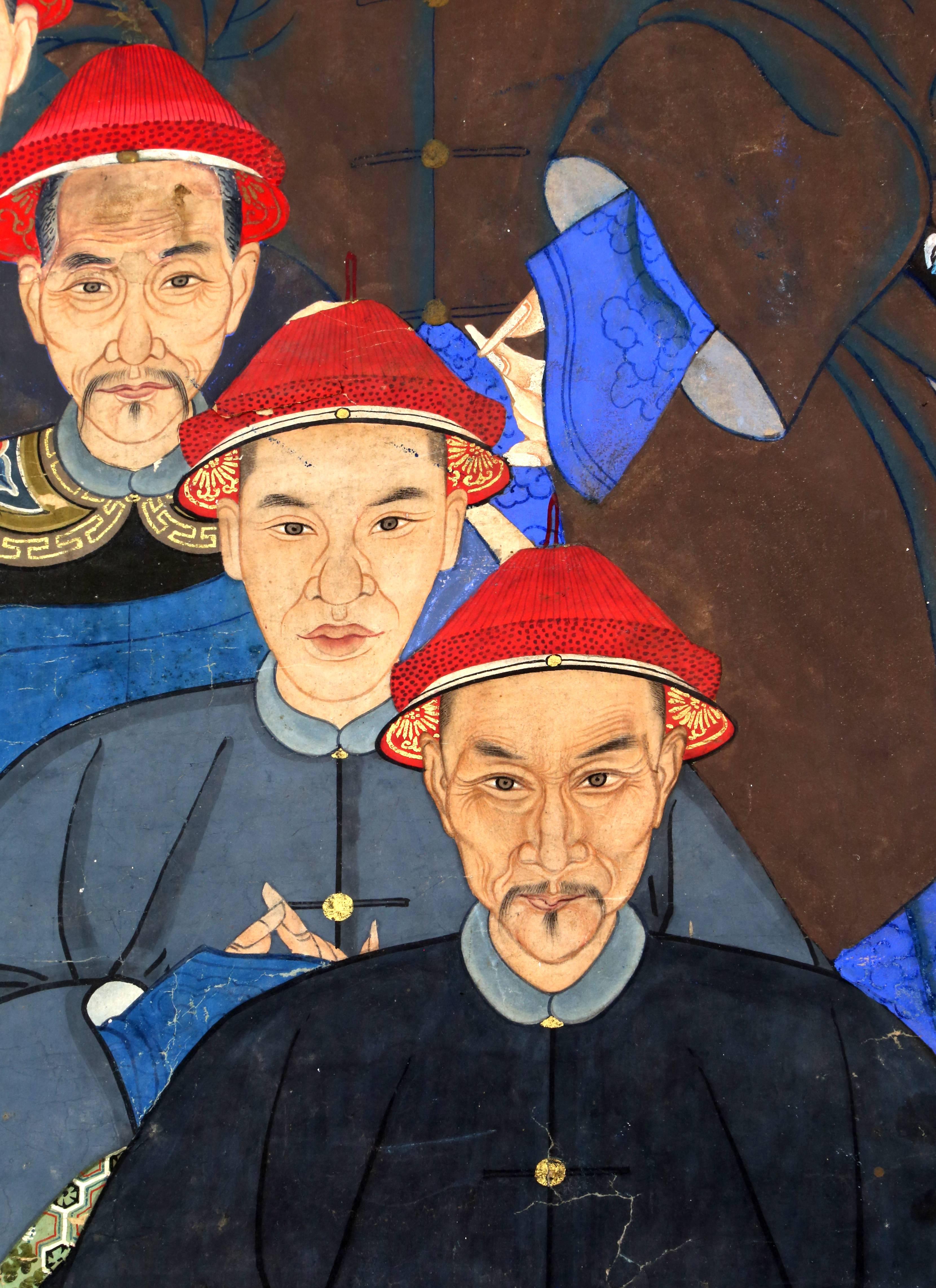 Paper Large Qing Dynasty Generational Ancestor Portrait