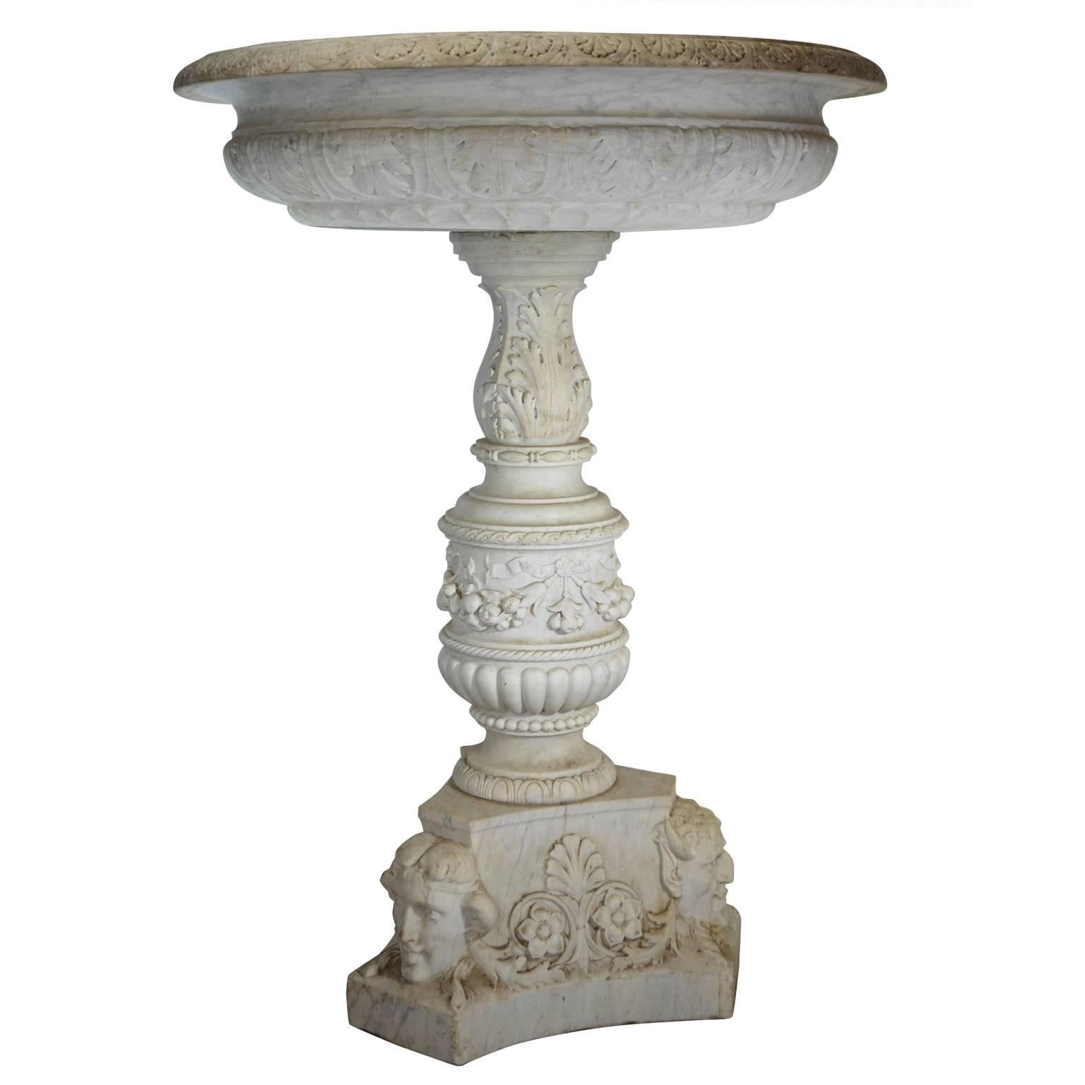 Italian Carved White Carrare Marble Fountain Late 18th Century For Sale