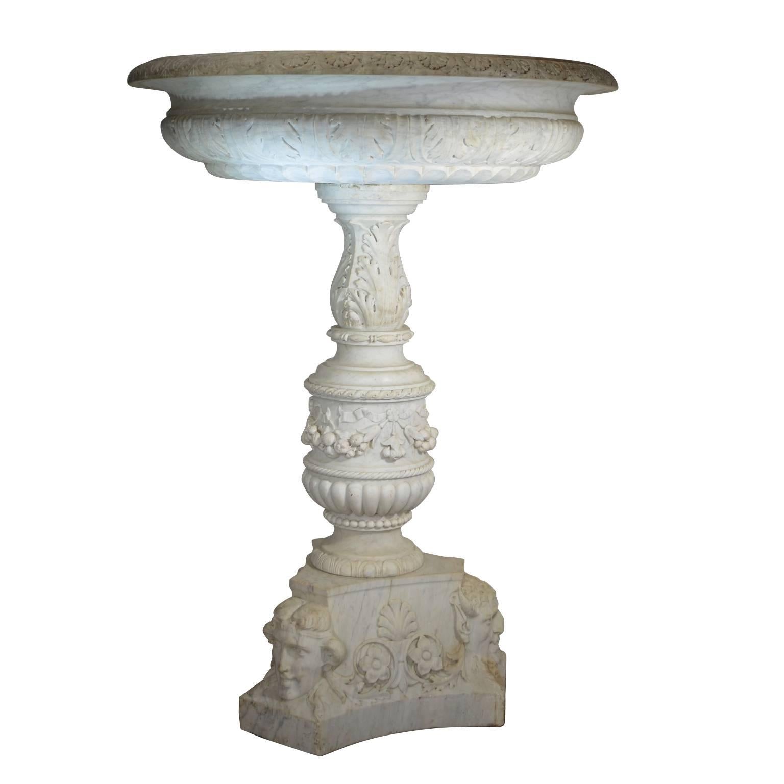 Empire Italian Carved White Carrare Marble Fountain Late 18th Century For Sale