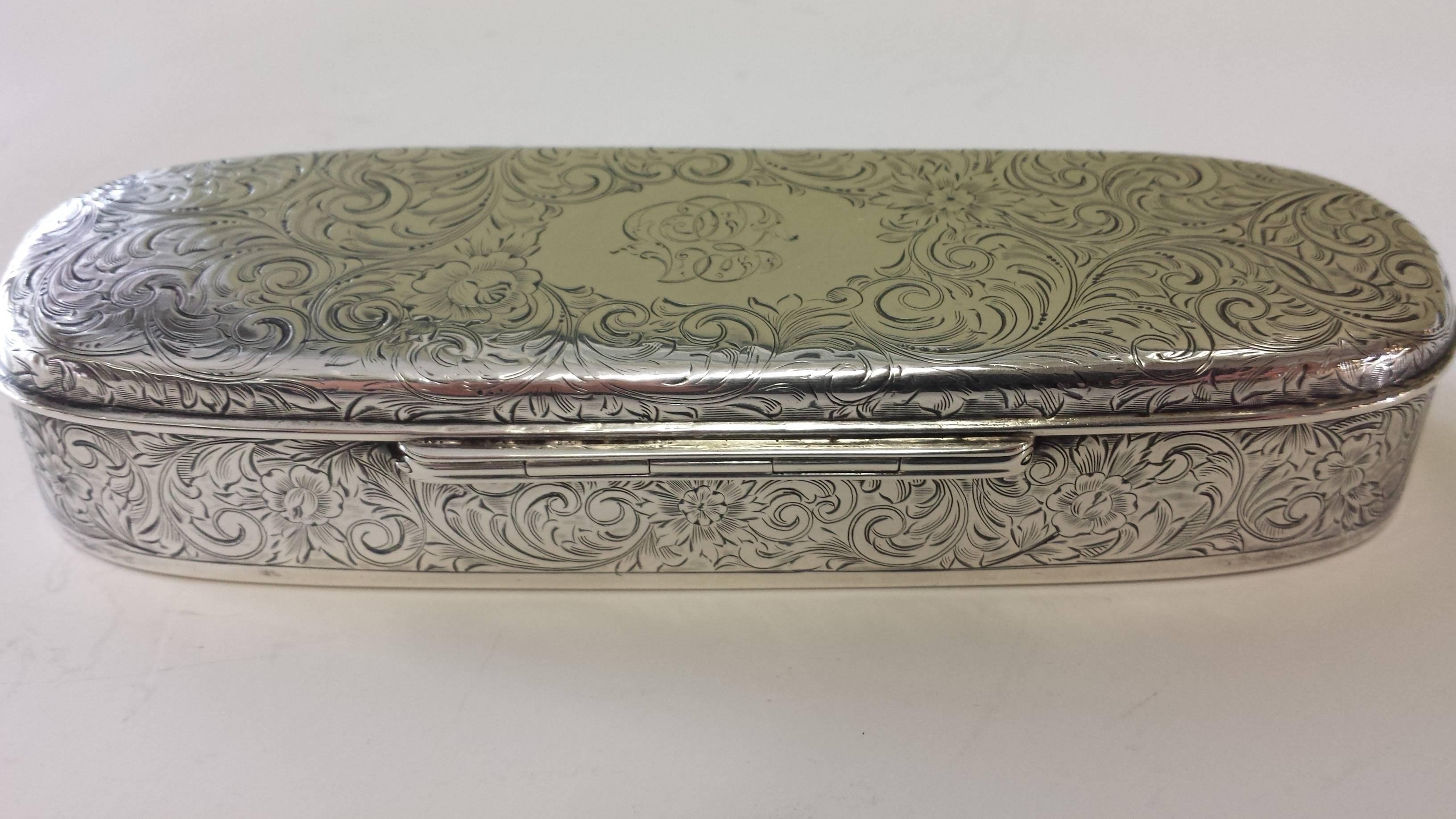 Black, Starr & Frost Sterling Silver Glasses Case, America's First Jeweler, Marked on bottom Black, Starr & Frost, New York, and eagle monogram, (please see all pics), The case is engraved on all sides and has a top monogram, The interior is