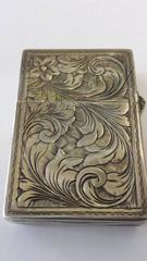 Sterling Silver and Enamel, Engraved Lighter Case with a Minstral Scene