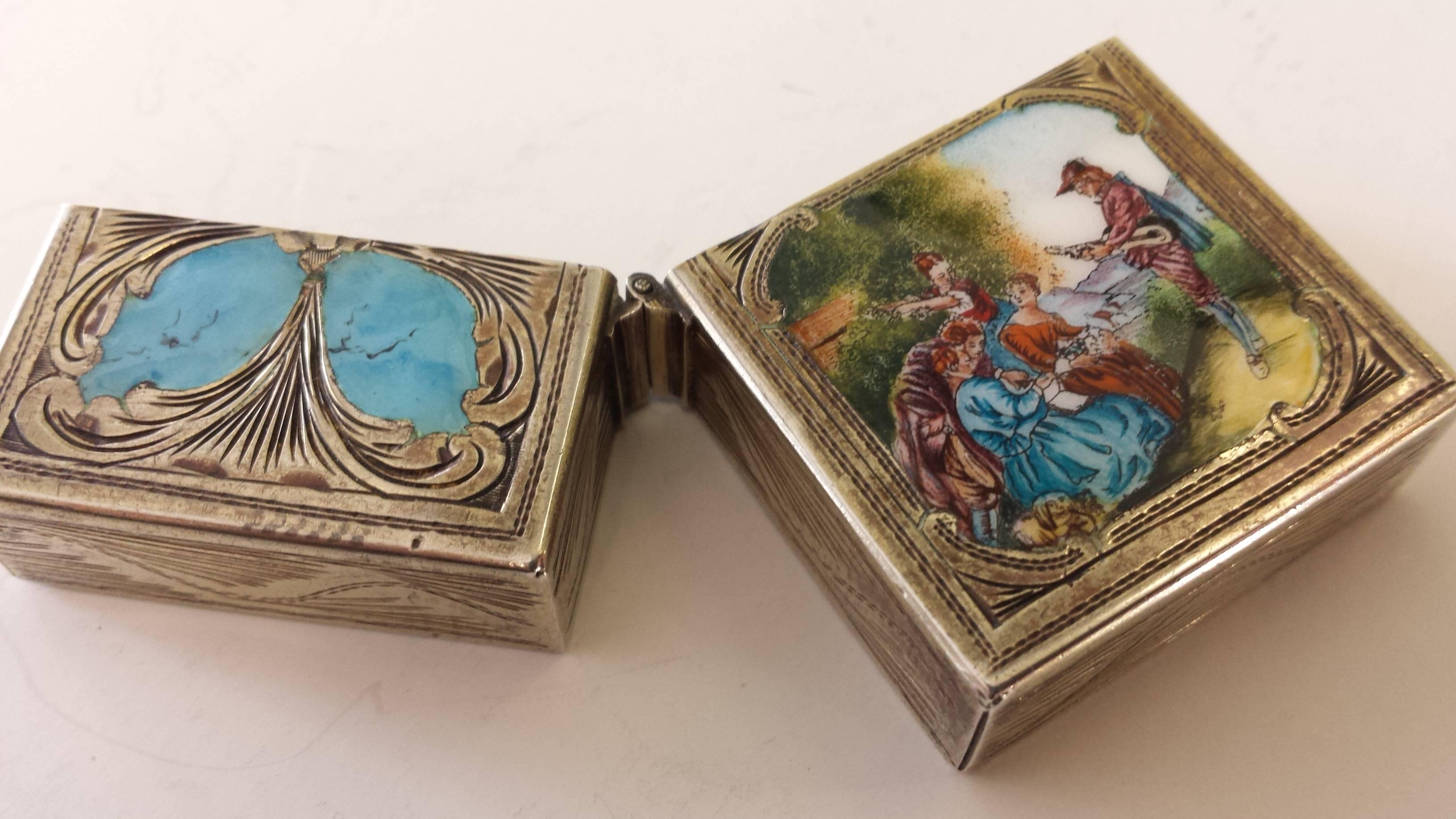 Sterling Silver and Enamel, Engraved Lighter Case with a Minstral Scene 1