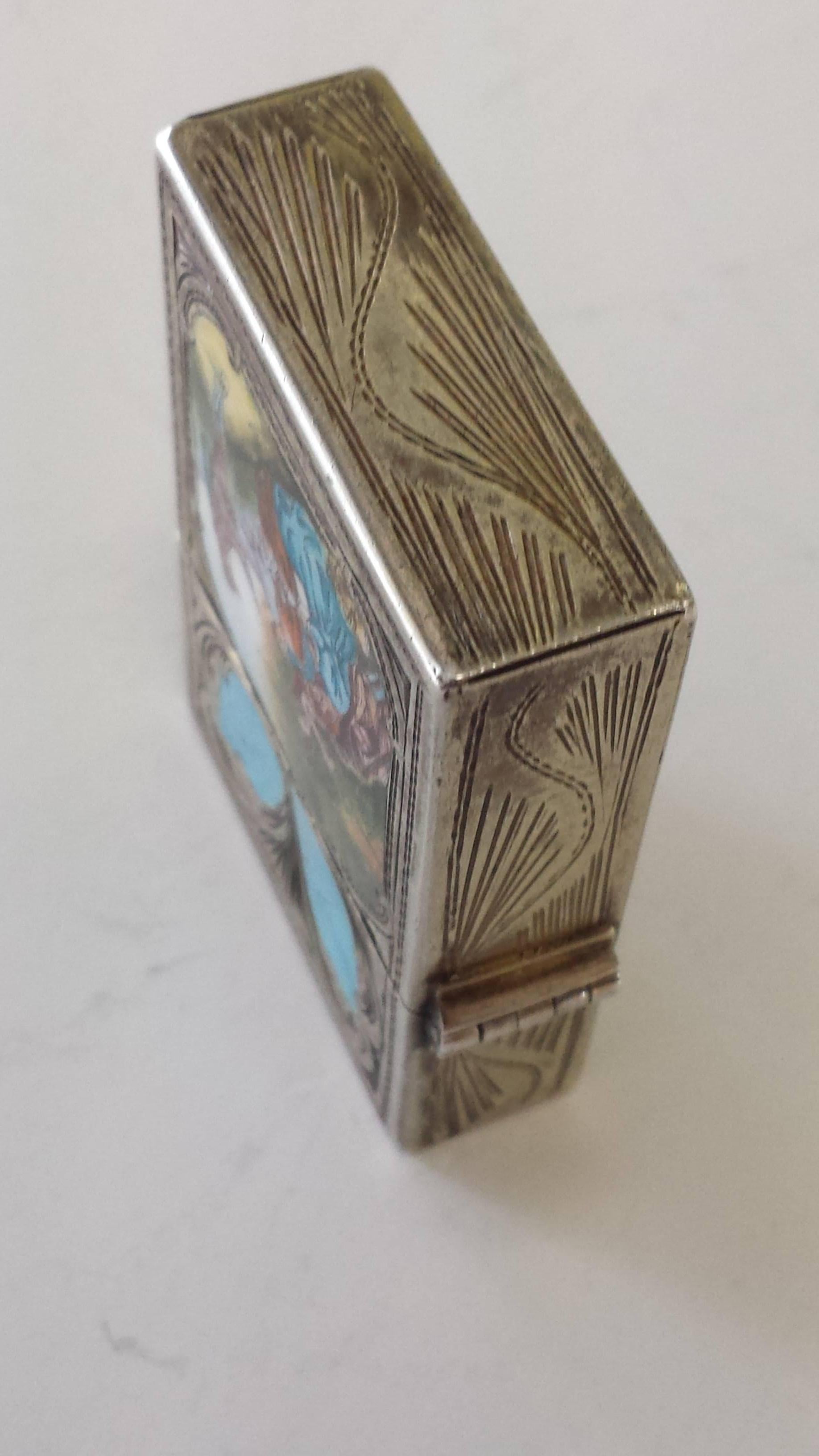 Sterling Silver and Enamel, Engraved Lighter Case with a Minstral Scene 3