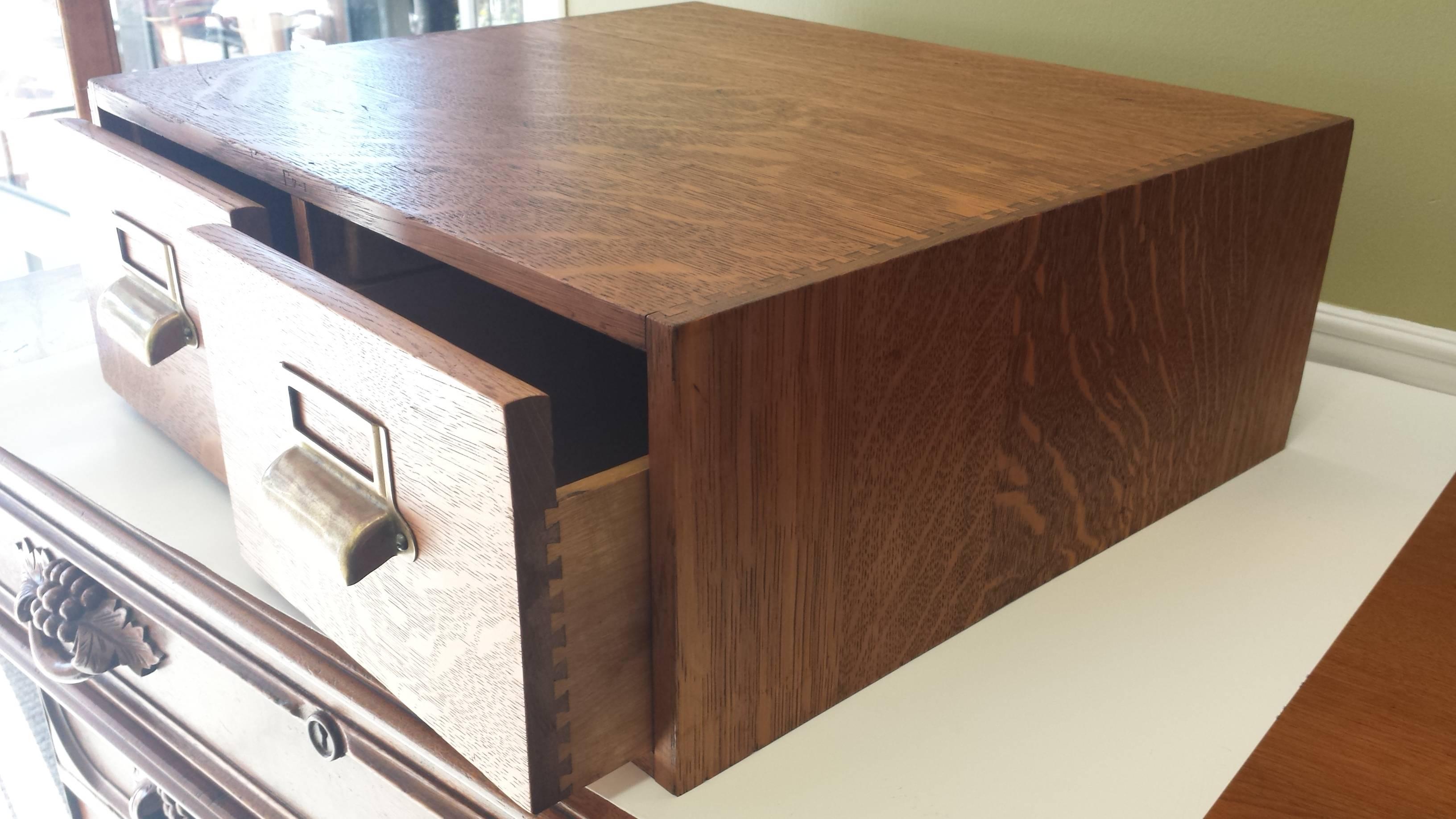 Quarter Cut Oak Two-Drawer Filing Box with Sliding Drawer Holders 3