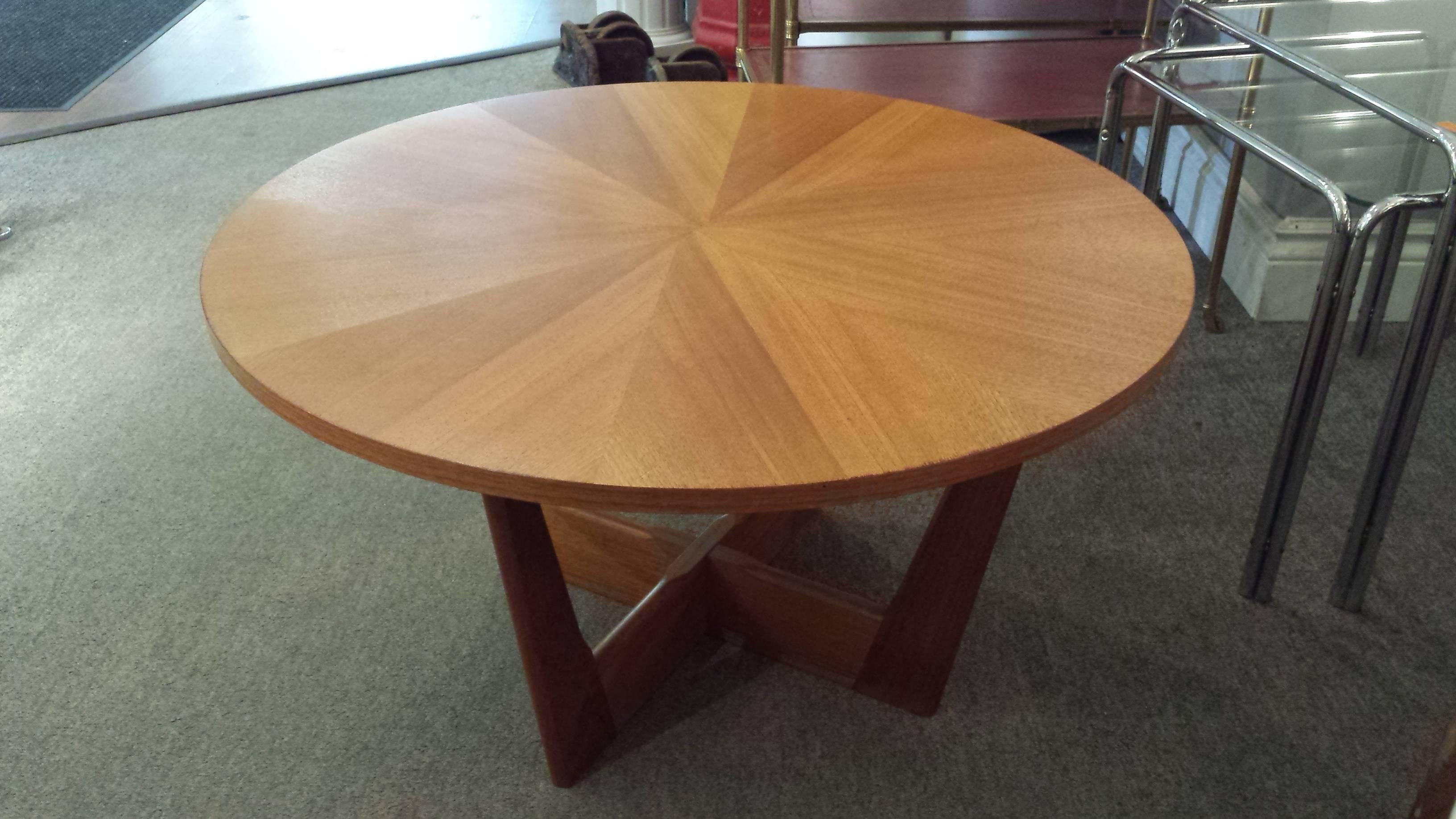 Mid-20th Century Danish Teak Circular Midcentury Coffee Table with Pie-Shaped Veneered Top