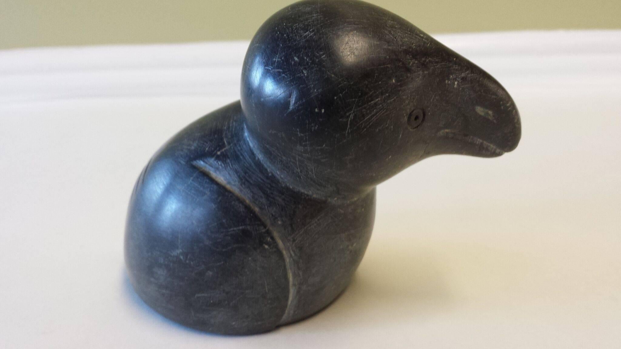 Inuit Mythical Bird Soapstone Carving Signed & Numbered With Italics, A nice Inuit carving with exaggerated features, The carving is done by Daniel Kasudluak, E-9-1699, Born in 1925, Inukjuak. The carving is in nice condition and measures 3