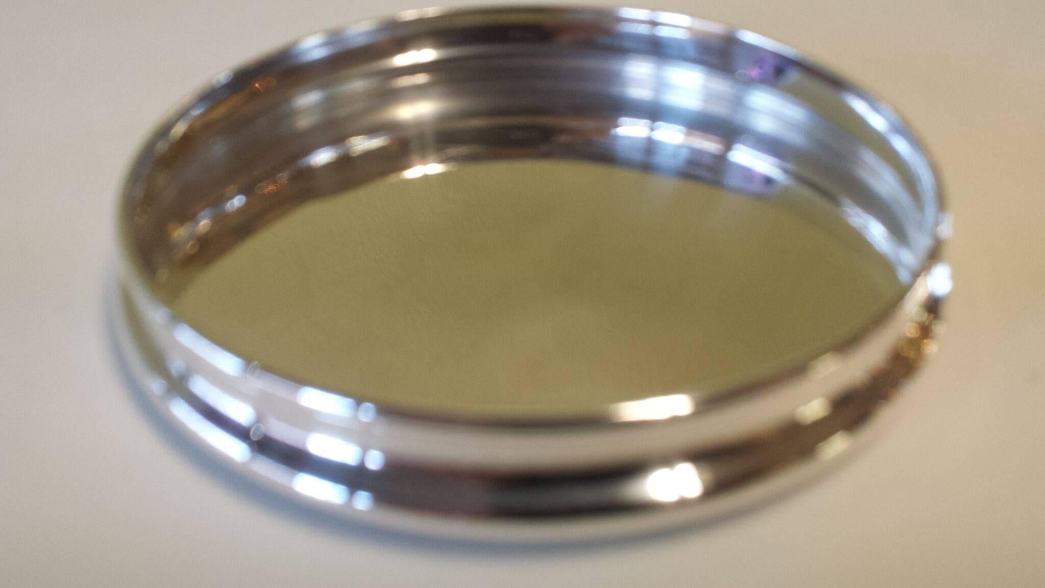 Sterling Silver Round Jewelry Box with Blue Interior and Nicely Decorated Top 1