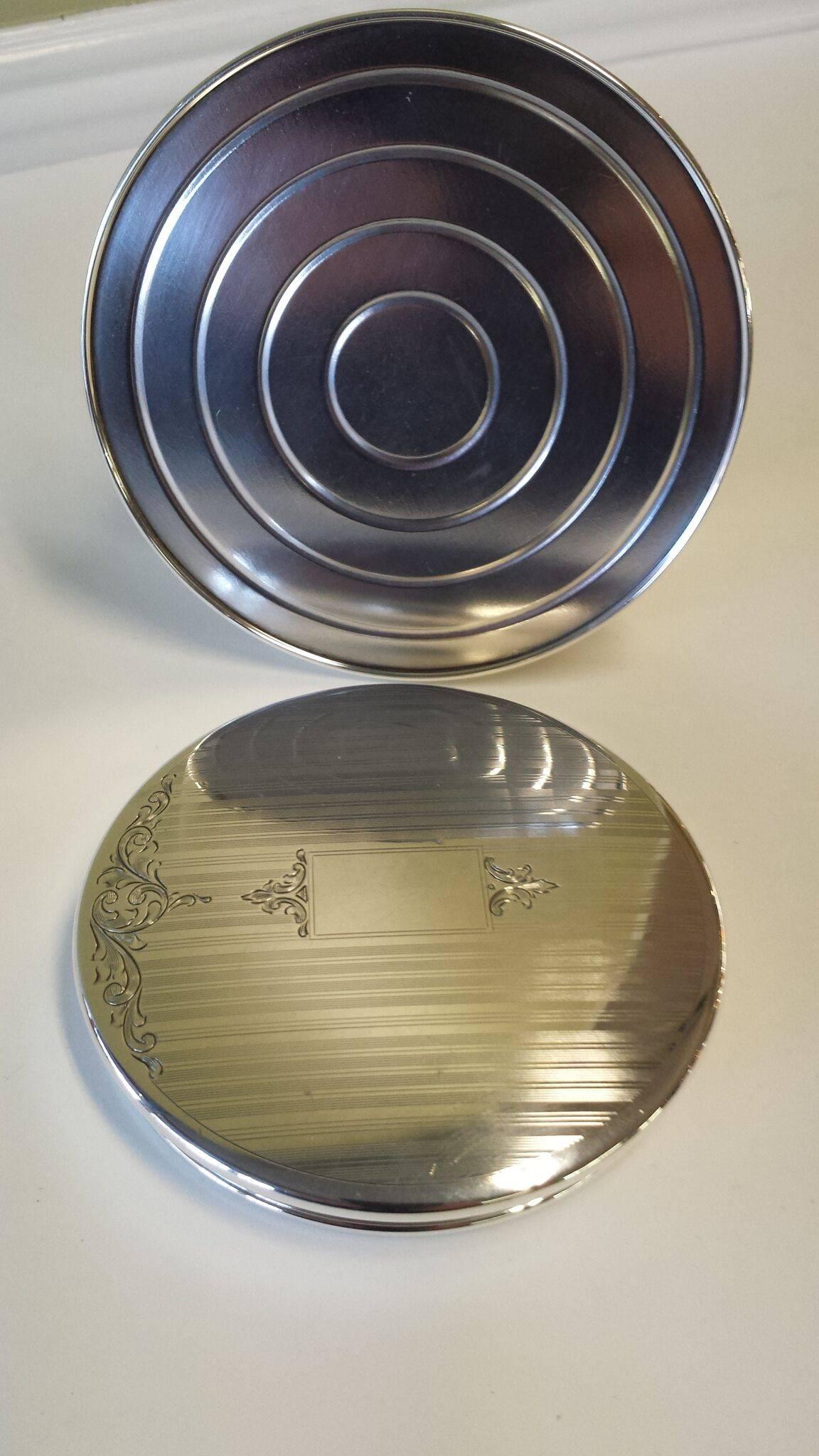 Sterling Silver Round Jewelry Box with Blue Interior and Nicely Decorated Top 4