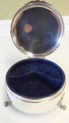 Sterling Silver Round Footed Jewelry Box, with Ring Holders & Chain/Earring Slot