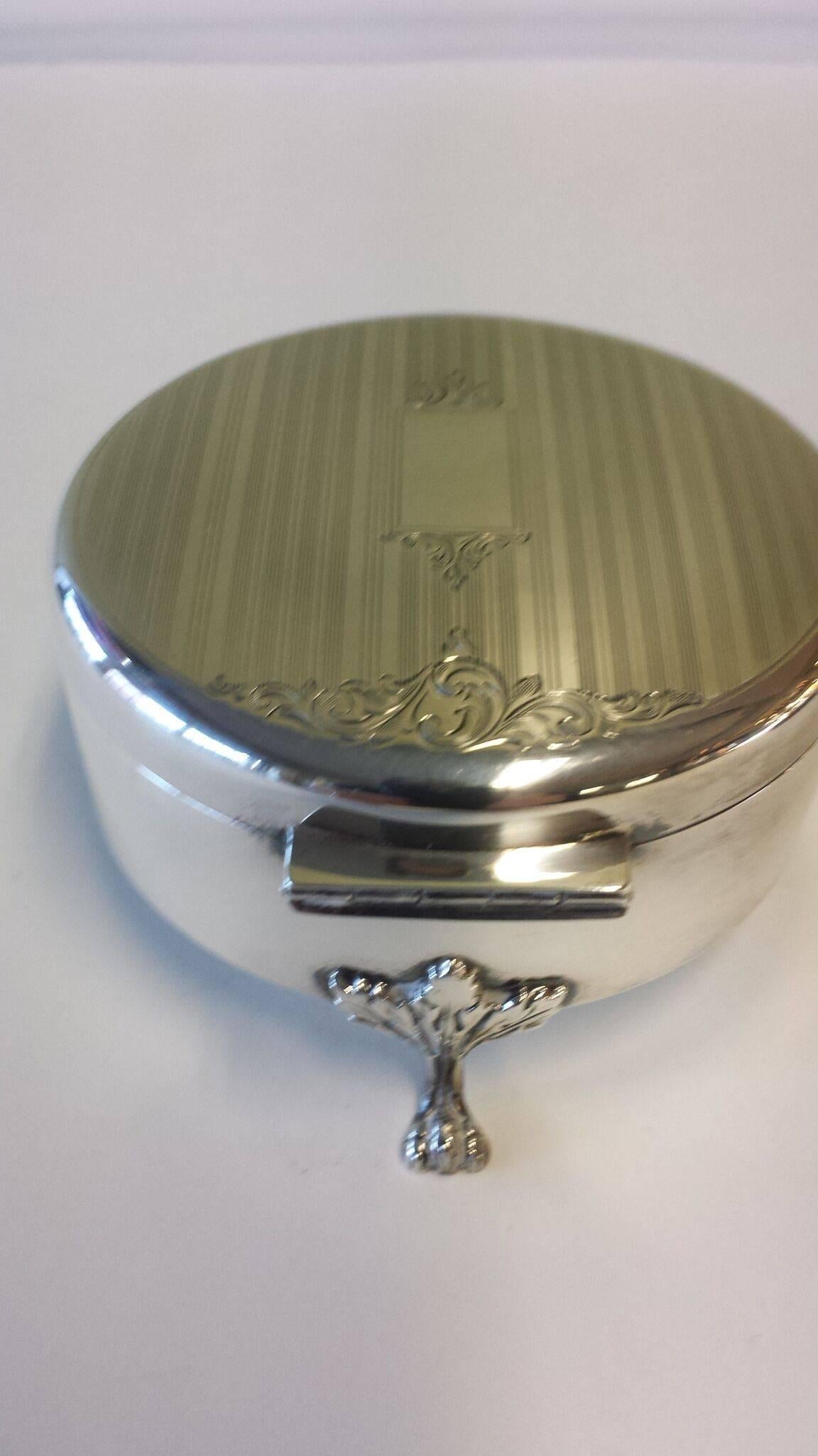 Canadian Sterling Silver Round Footed Jewelry Box, with Ring Holders & Chain/Earring Slot