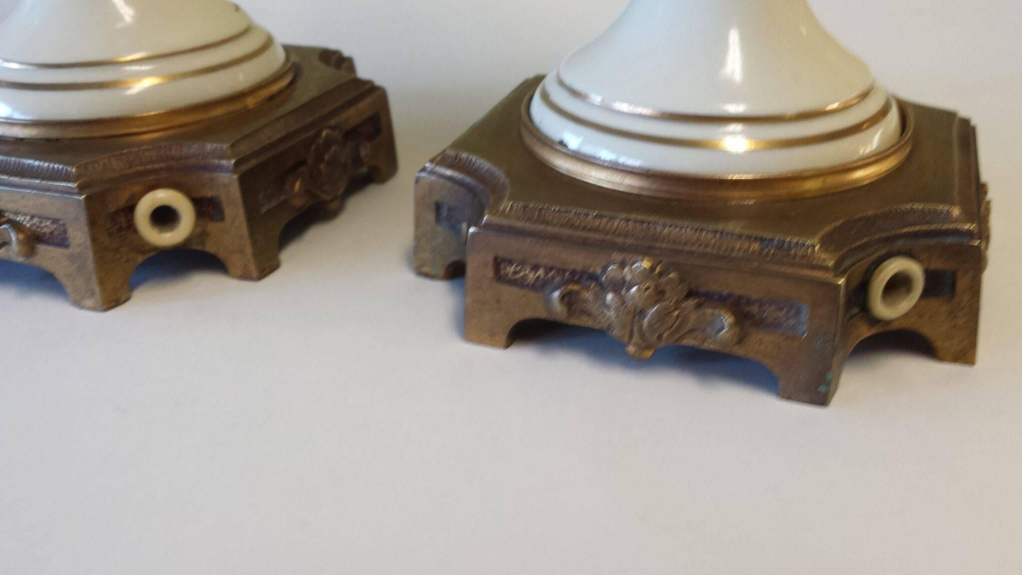 Pair of French Mantle Urns Convertible to Lamp, Bases Factory, Made in France 2