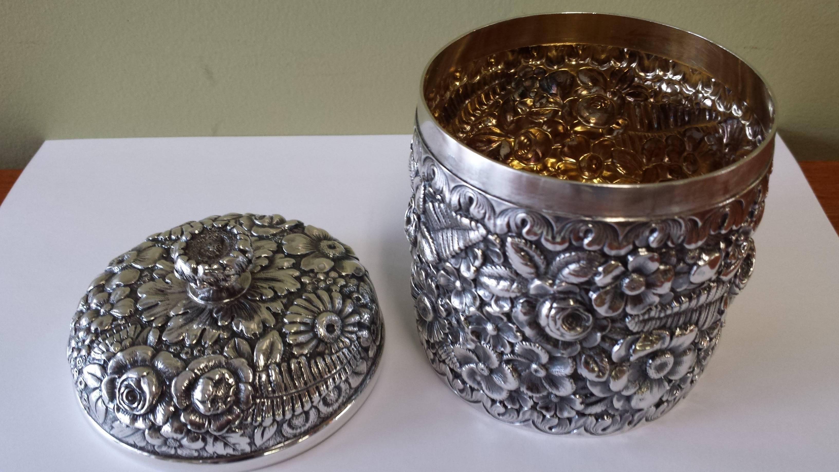 20th Century Tiffany Sterling Silver Covered Dresser Jar with a Gilt Interior