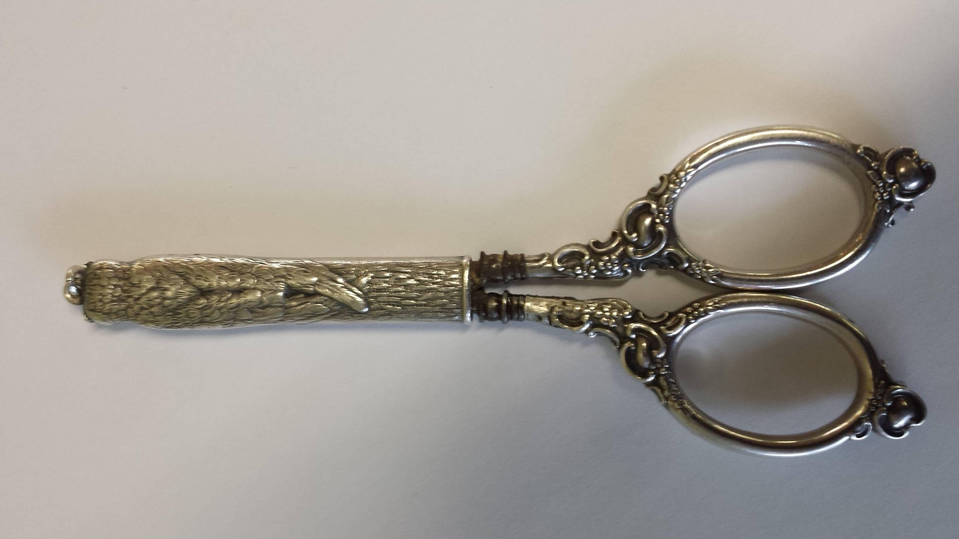 English Sterling Silver Victorian Chatelaine Scissors with an Owl in a Tree Cover