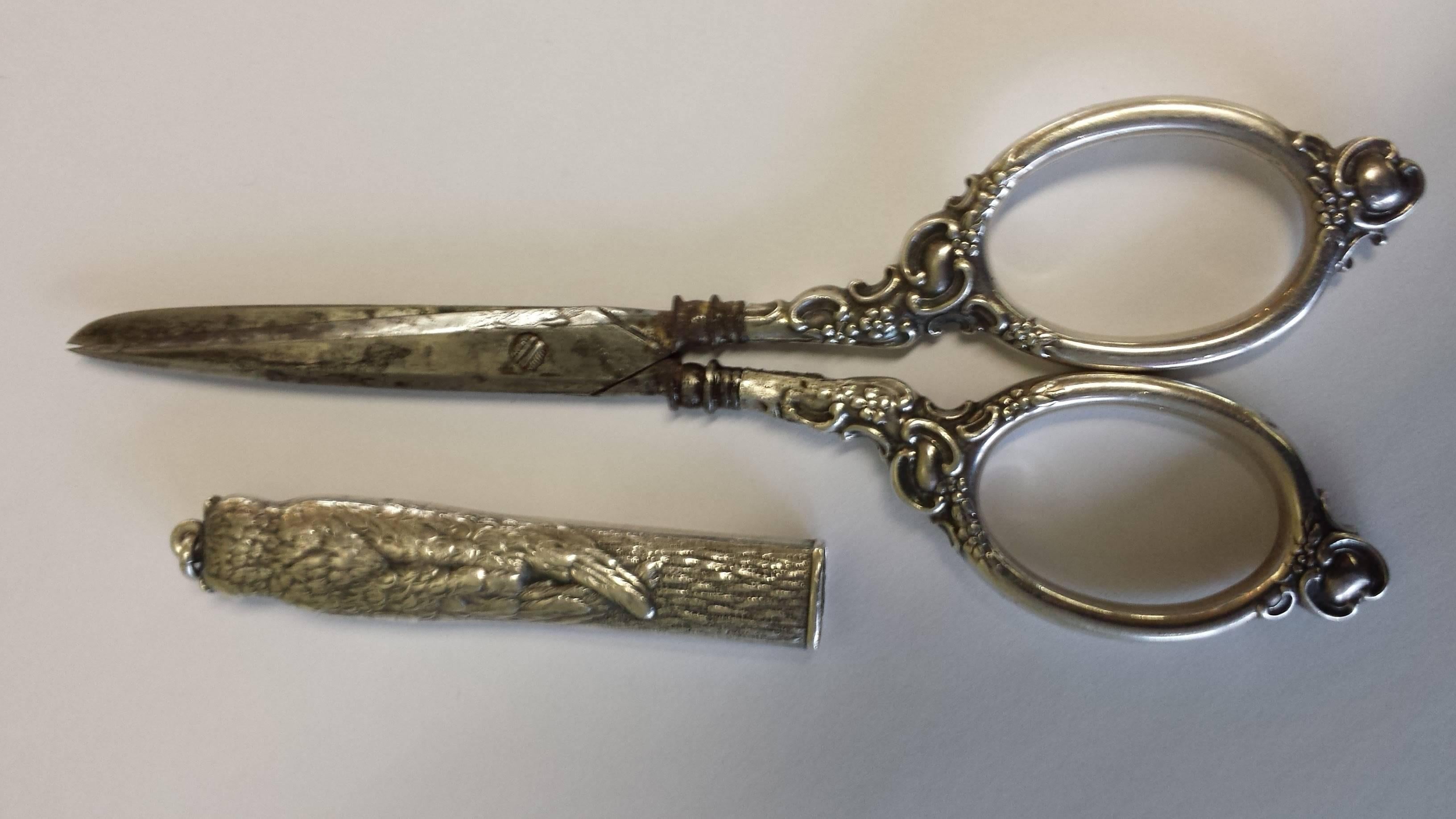 Late 19th Century Sterling Silver Victorian Chatelaine Scissors with an Owl in a Tree Cover