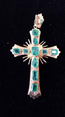 18K Gold & Emerald Spainish Style Cross 3.50 Carats Natural Untreated Emeralds