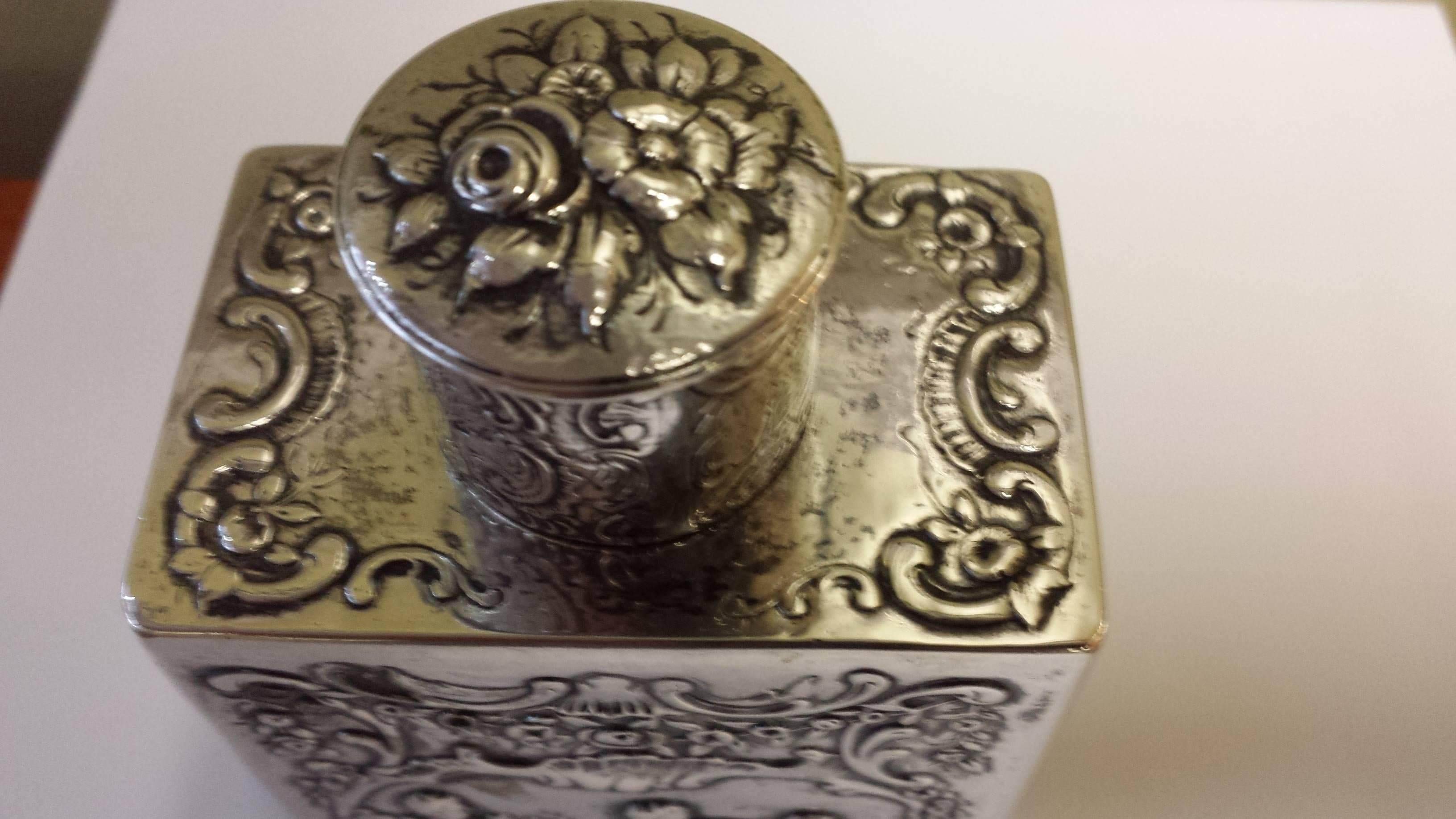 Swedish Silver Flask or Decanter with Embossed Cherubs & Torch and Heart Design 2
