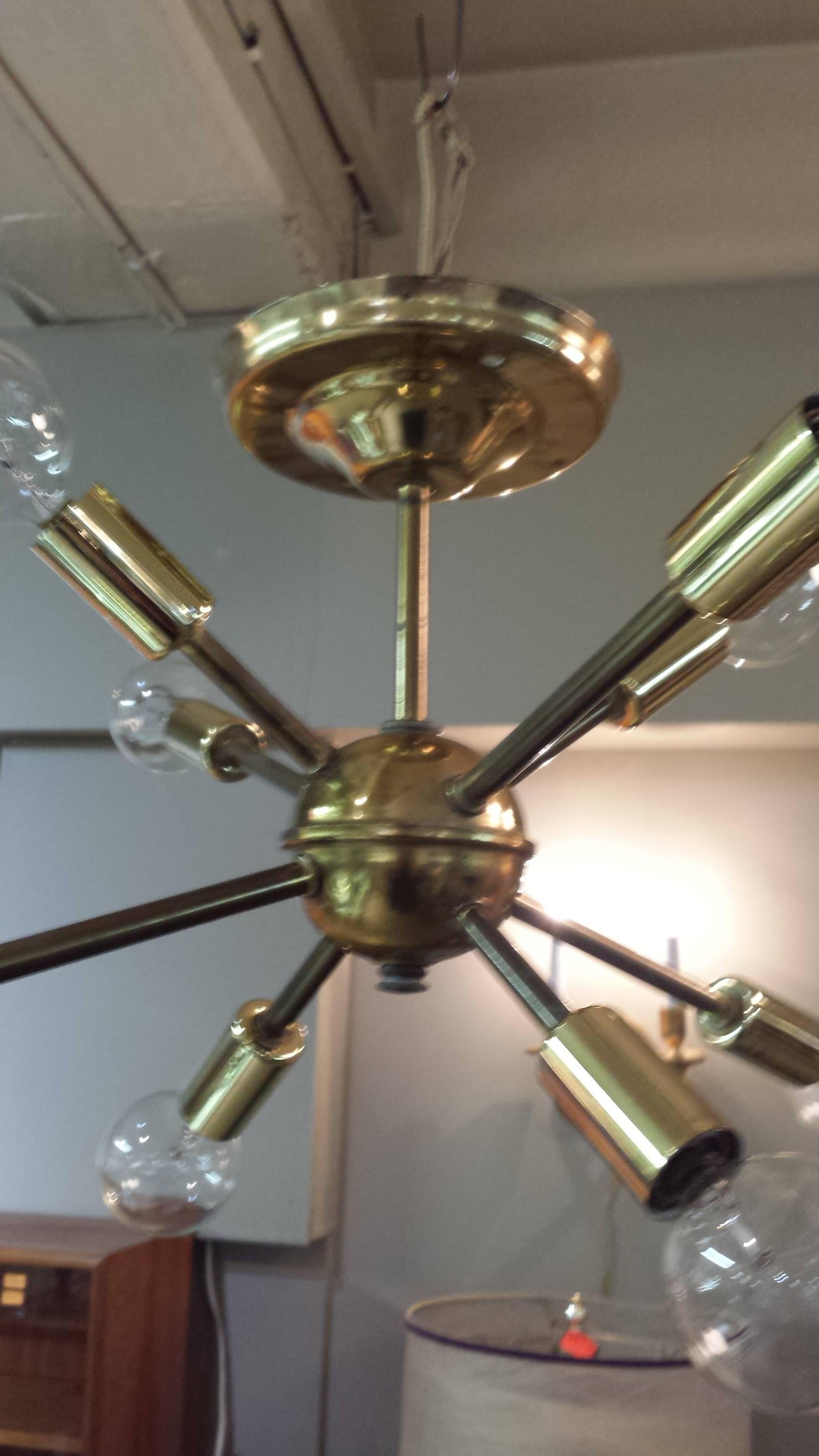 Atomic Eight Arm Brass Sputnick Light Chandelier, circa 1960 3