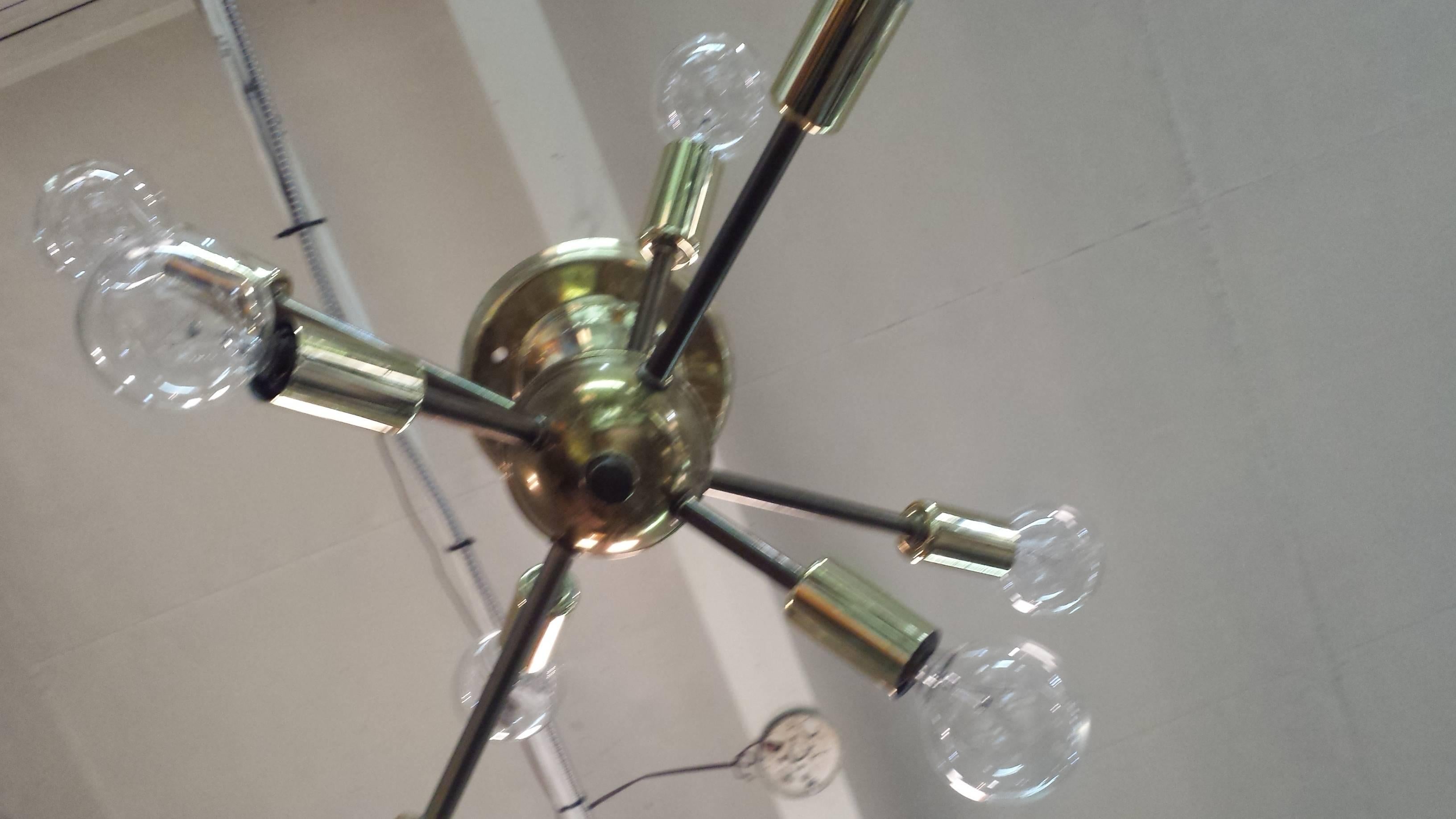 20th Century Atomic Eight Arm Brass Sputnick Light Chandelier, circa 1960