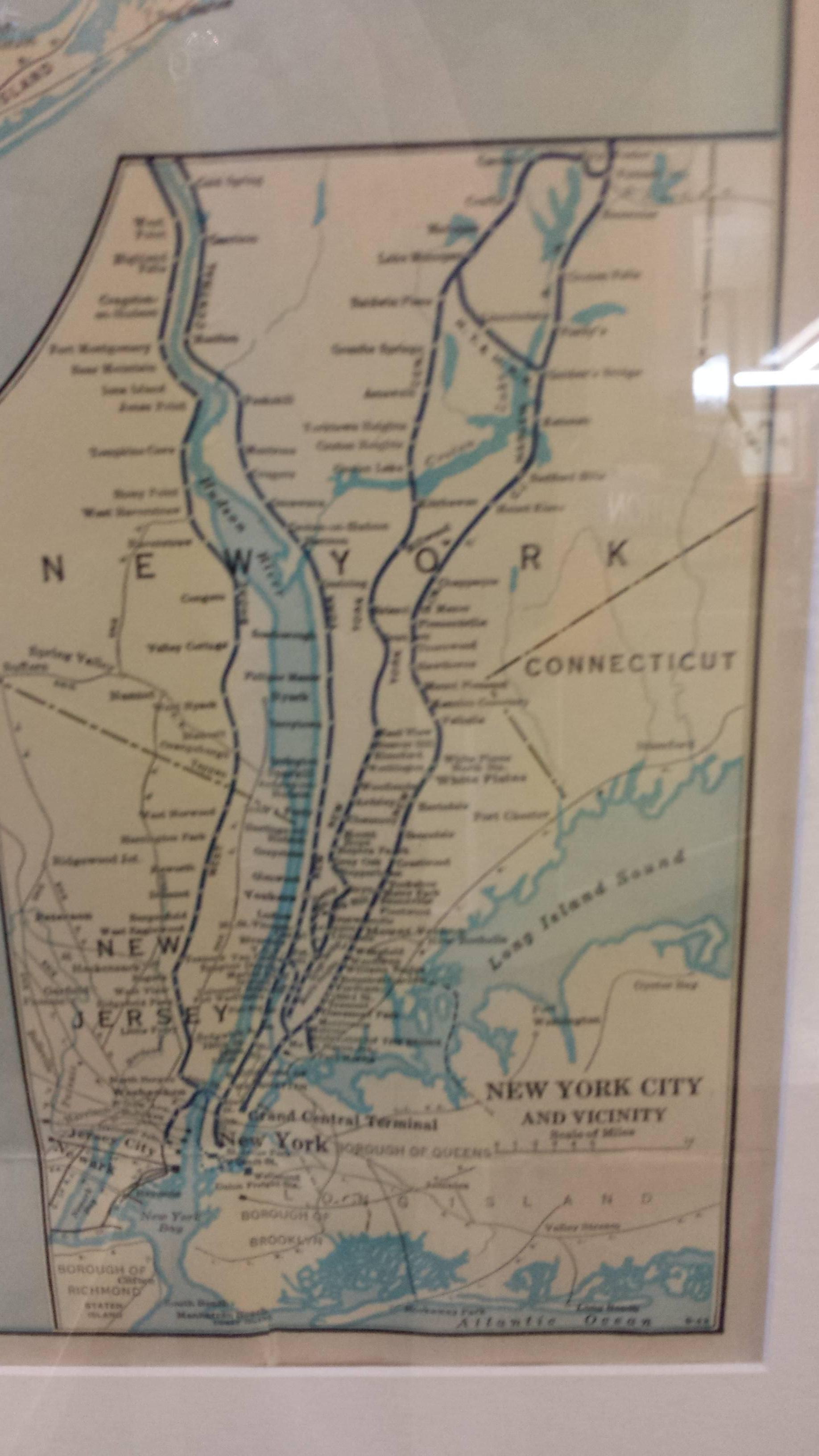 Mid-Century Modern Framed New York Central Railway Map Original from 1943 with Railway Label