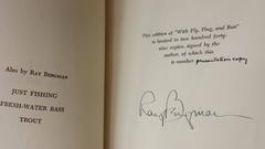 'Con mosca, spina ed esca' Copia di presentazione firmata all'editore, rilegata in pelle