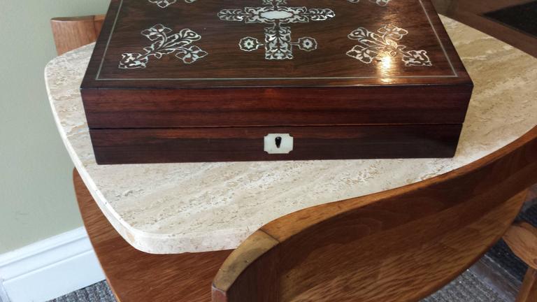 Victorian Rosewood And Mother Of Pearl Slanted Lap Desk Writing Compendium