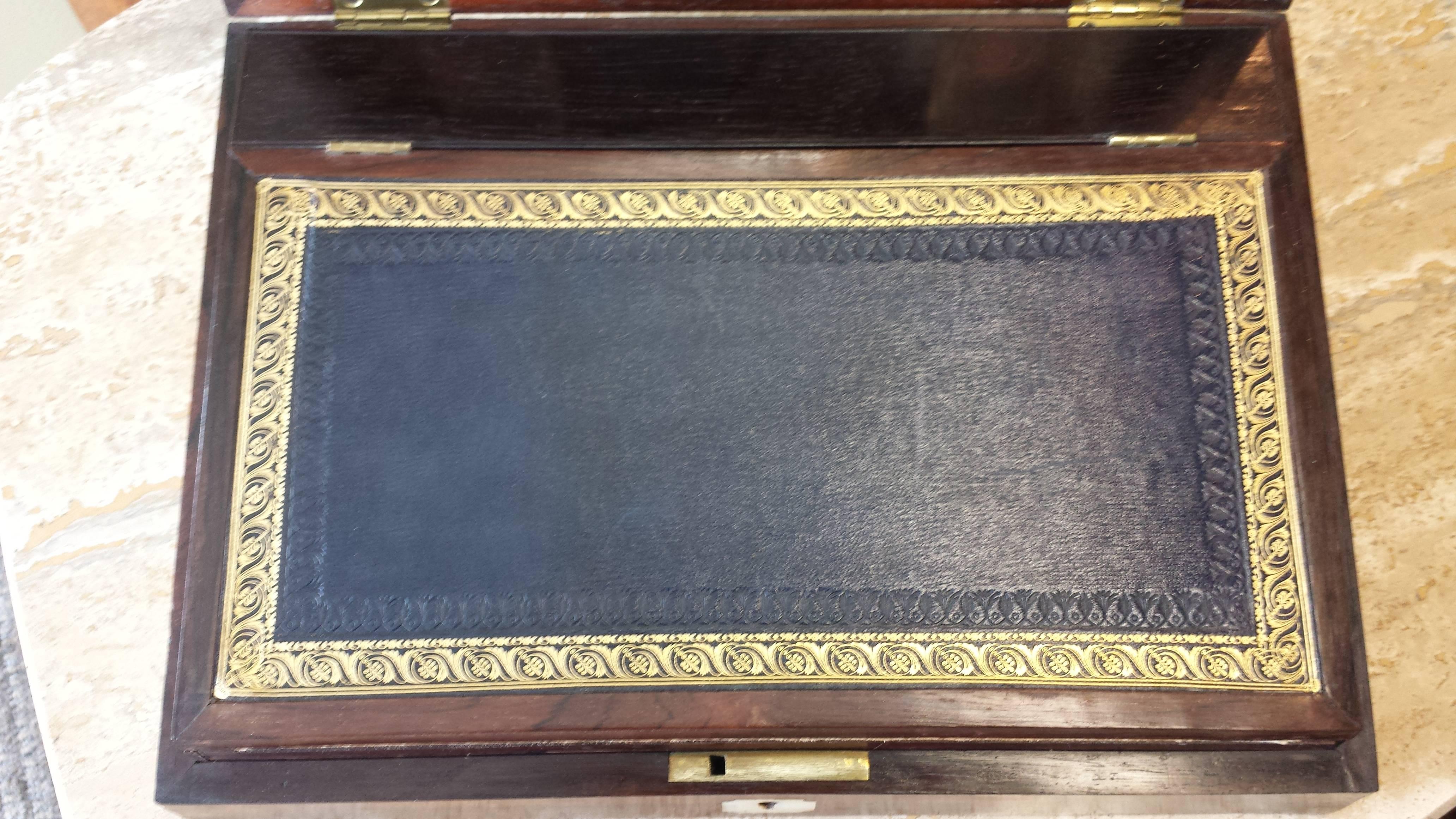 19th Century Victorian Rosewood and Mother-of-Pearl Slanted Lap Desk Writing Compendium