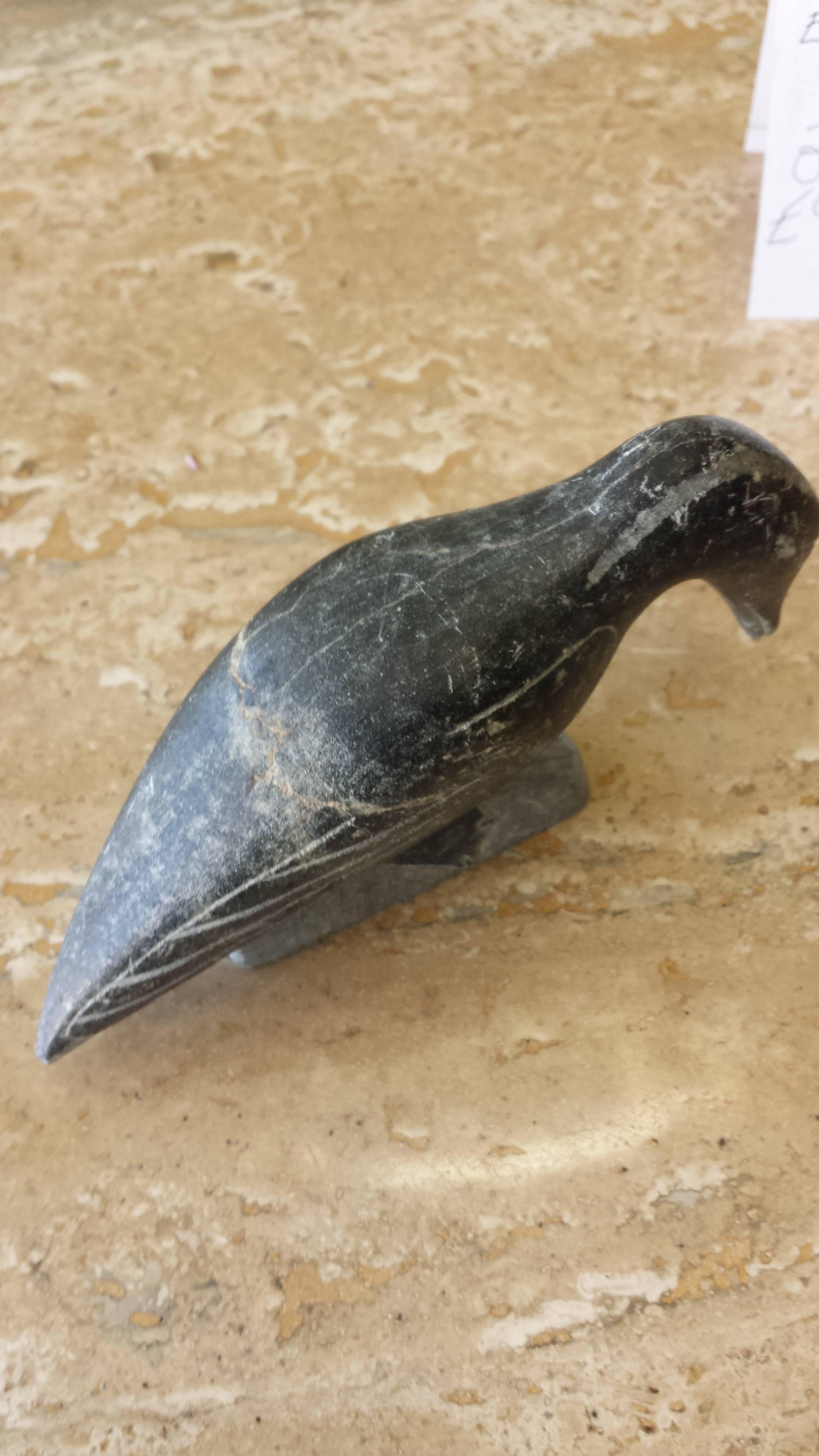 Canadian Pr. of Soapstone Sculptures Inuit Birds Signed Syllabics E Number for Carver ID. For Sale