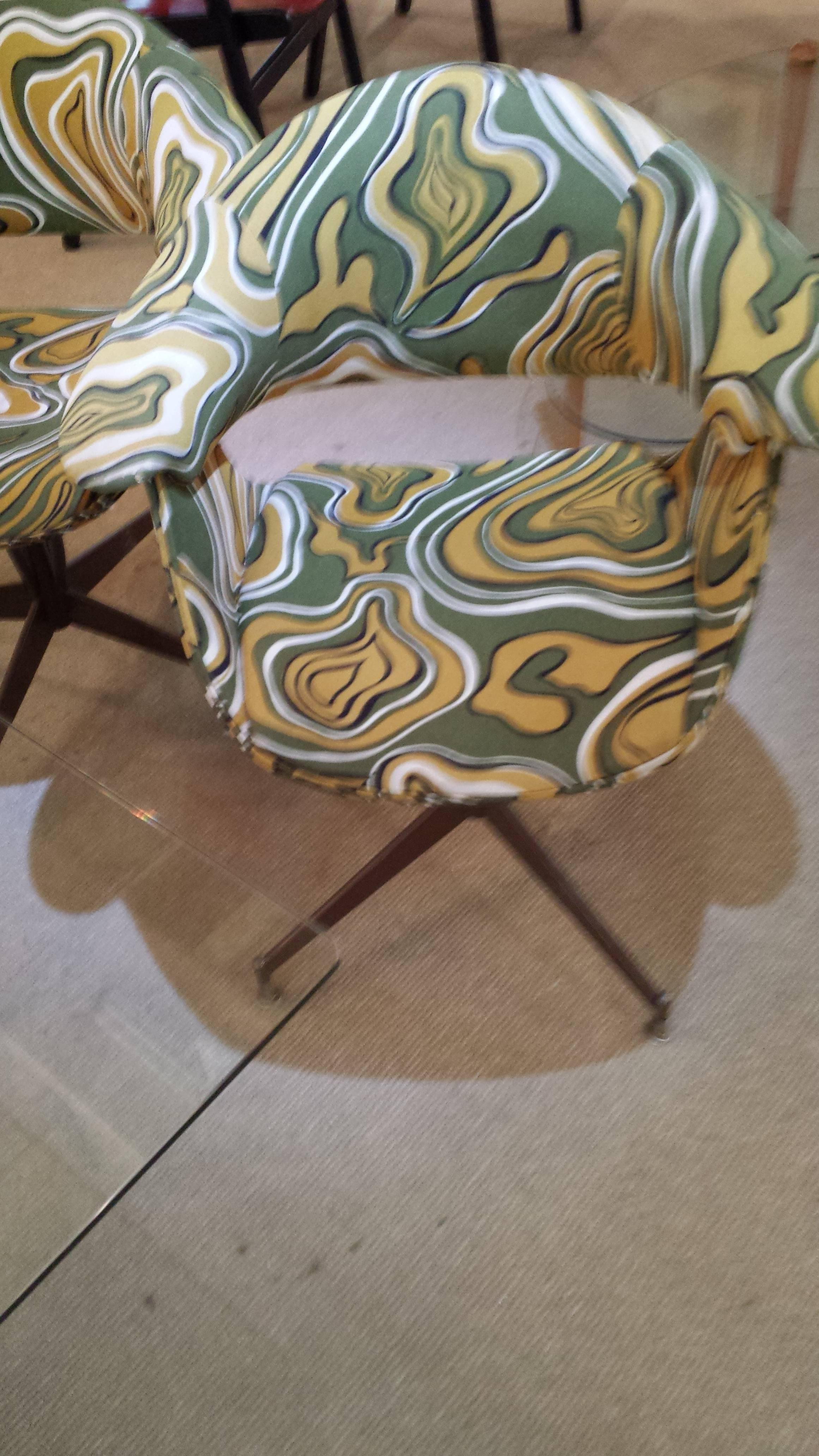 Set of Six George Nelson Style Shell/Swag Chairs from 1969 with Original Fabric 1