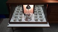 Mid-Century Interior Lit Dry Bar Credenza on a Floating Style Base