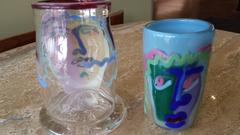 Pair of Picasso Inspired William Bernstein Face Goblets