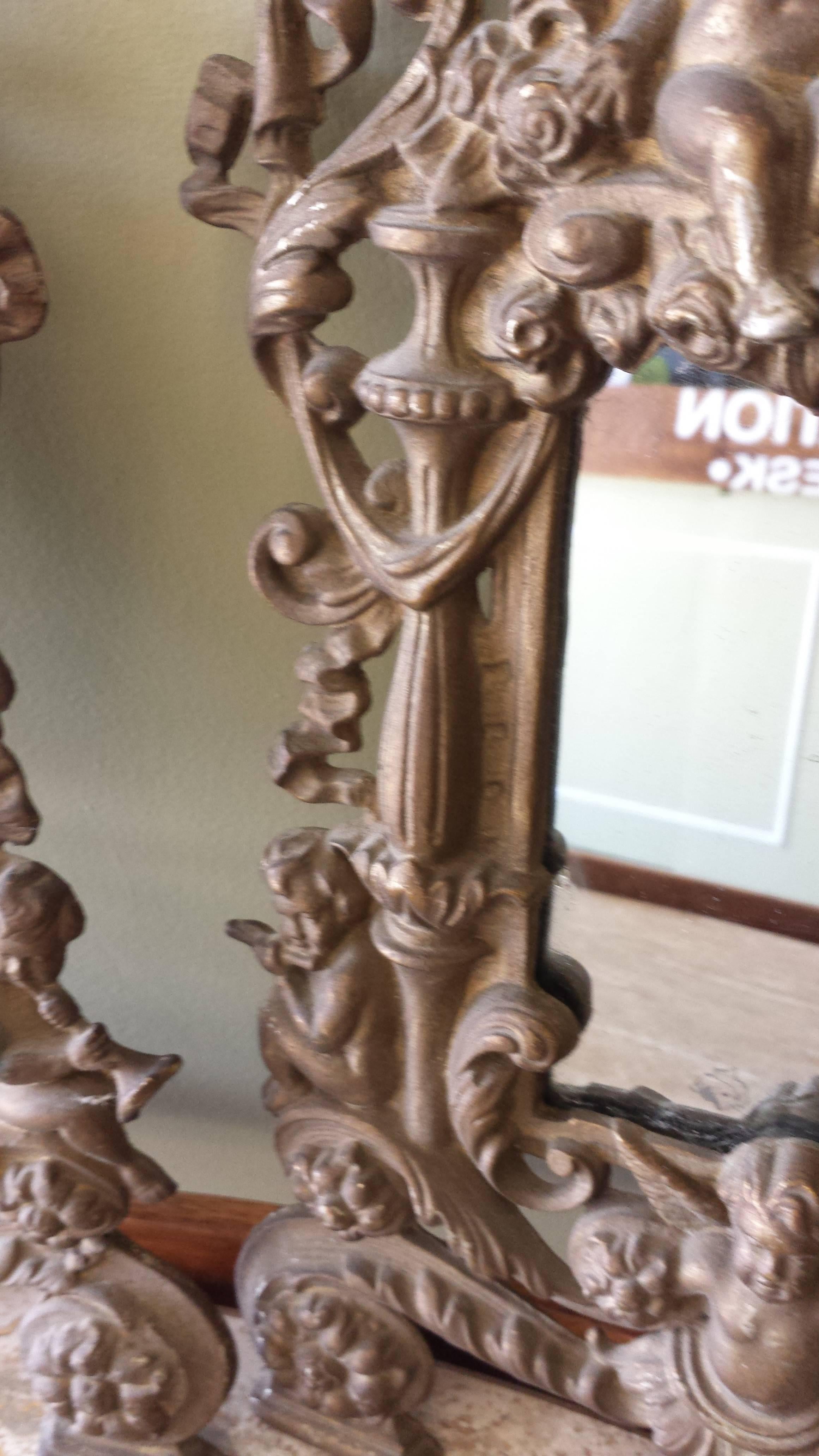 English Pair of Victorian Cast Iron and Gilt Angel Wall Mirrors, circa 1880s