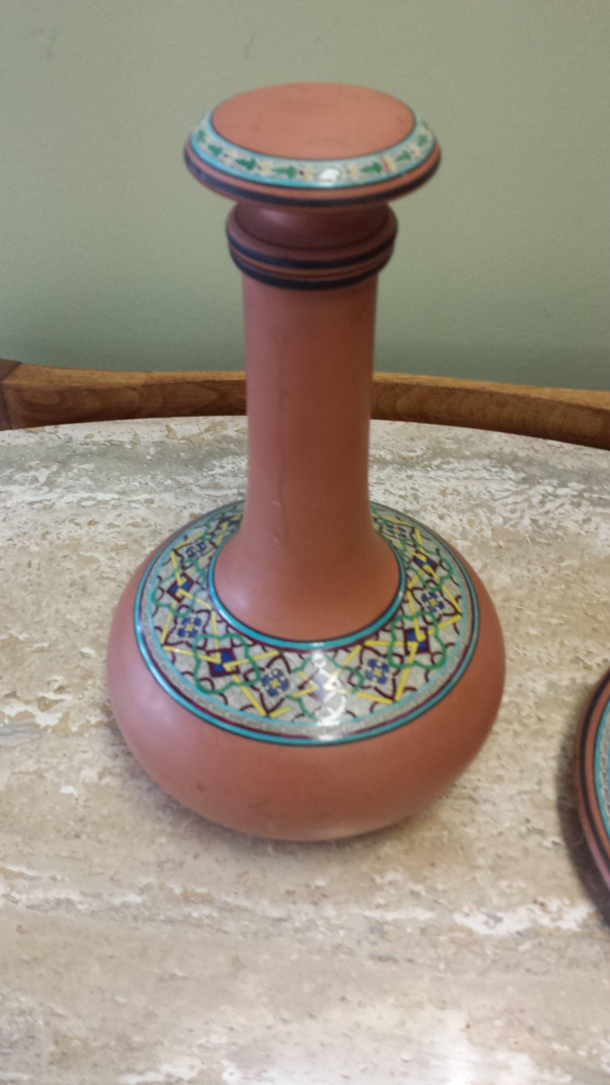 19th Century Decanter and Underplate by Christopher Dresser for Watacombe Terracotta Co For Sale