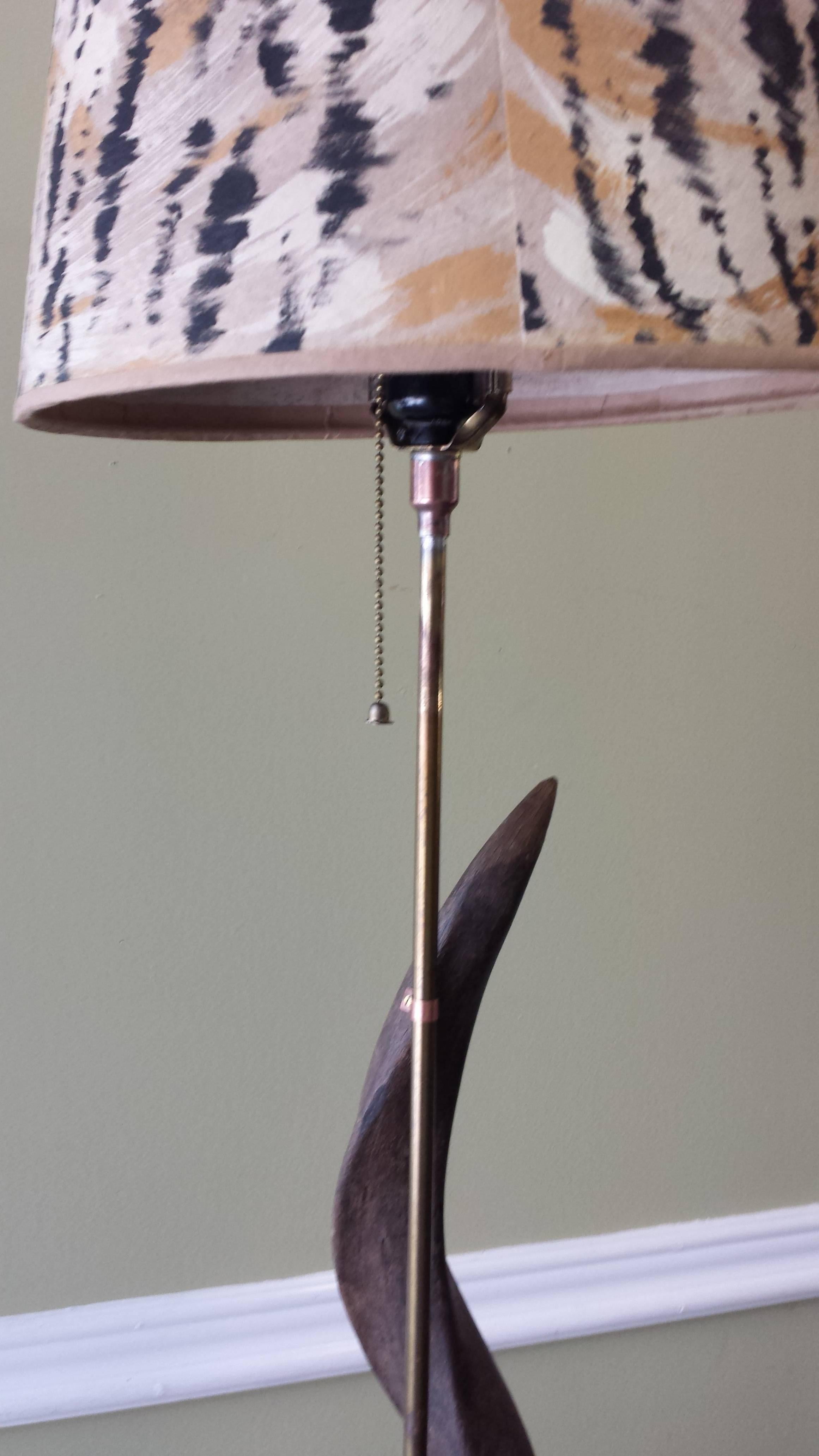 American African Greater Kudu Horn Floor Lamp, Custom Lampshade & Colored Feather Finial