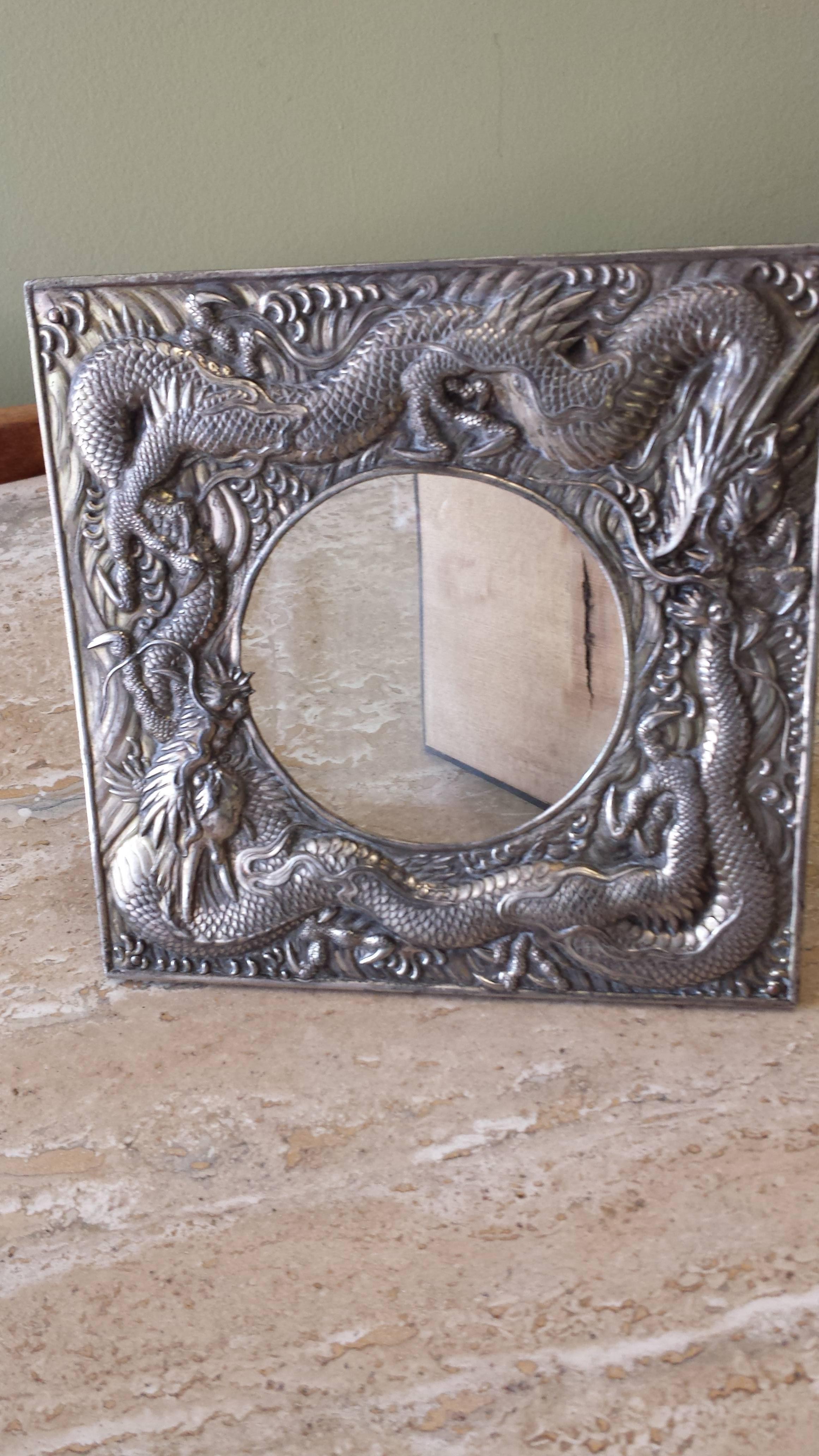 20th Century Stunning Double Dragon Picture Frame in a Silver/Gilt Old Finish circa 1900-1910