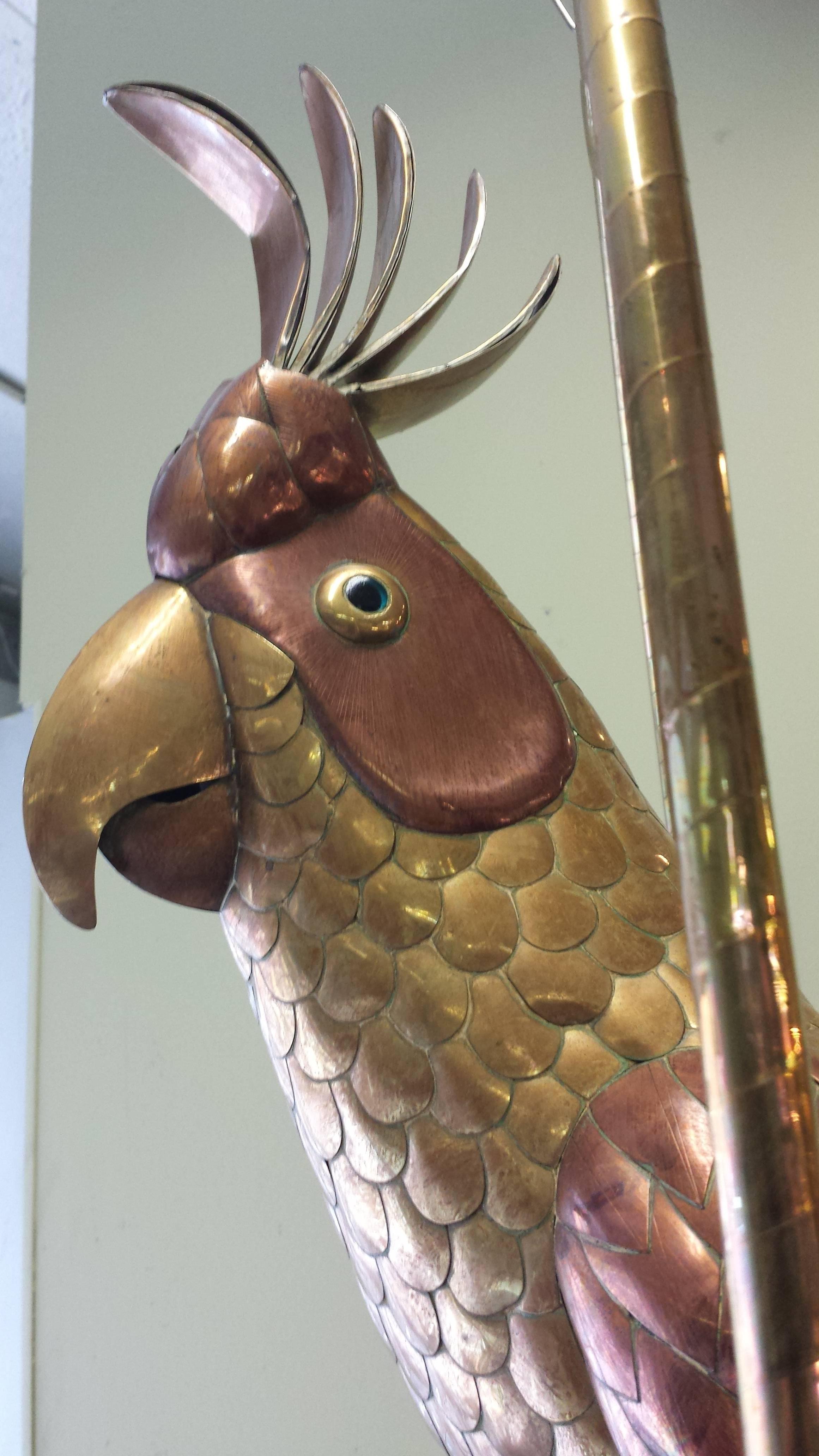 Metalwork Large Brass and Copper Cockatoo by Sergio Bustamante, 1960s