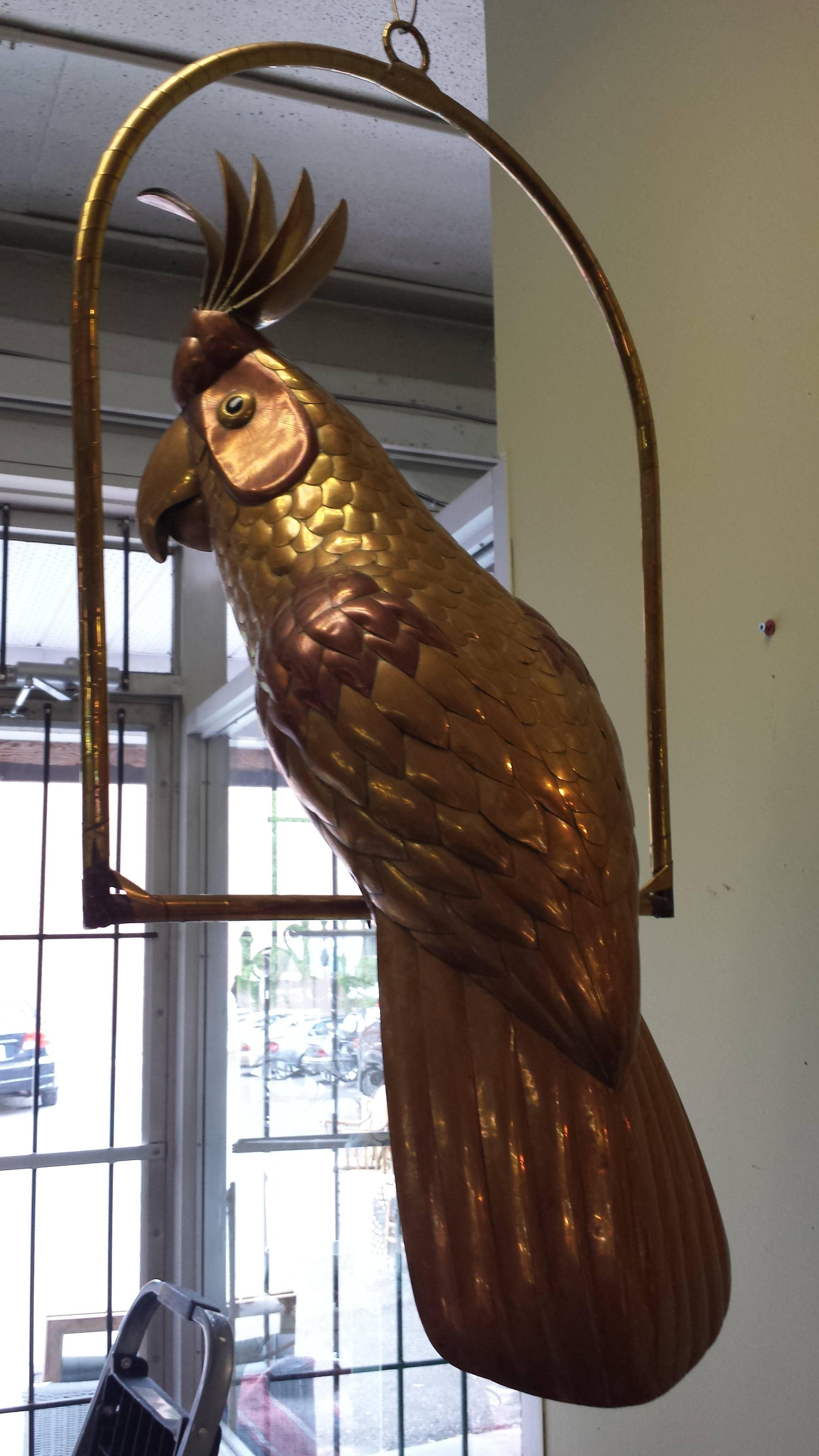Large Brass and Copper Cockatoo by Sergio Bustamante, 1960s In Good Condition In Ottawa, Ontario