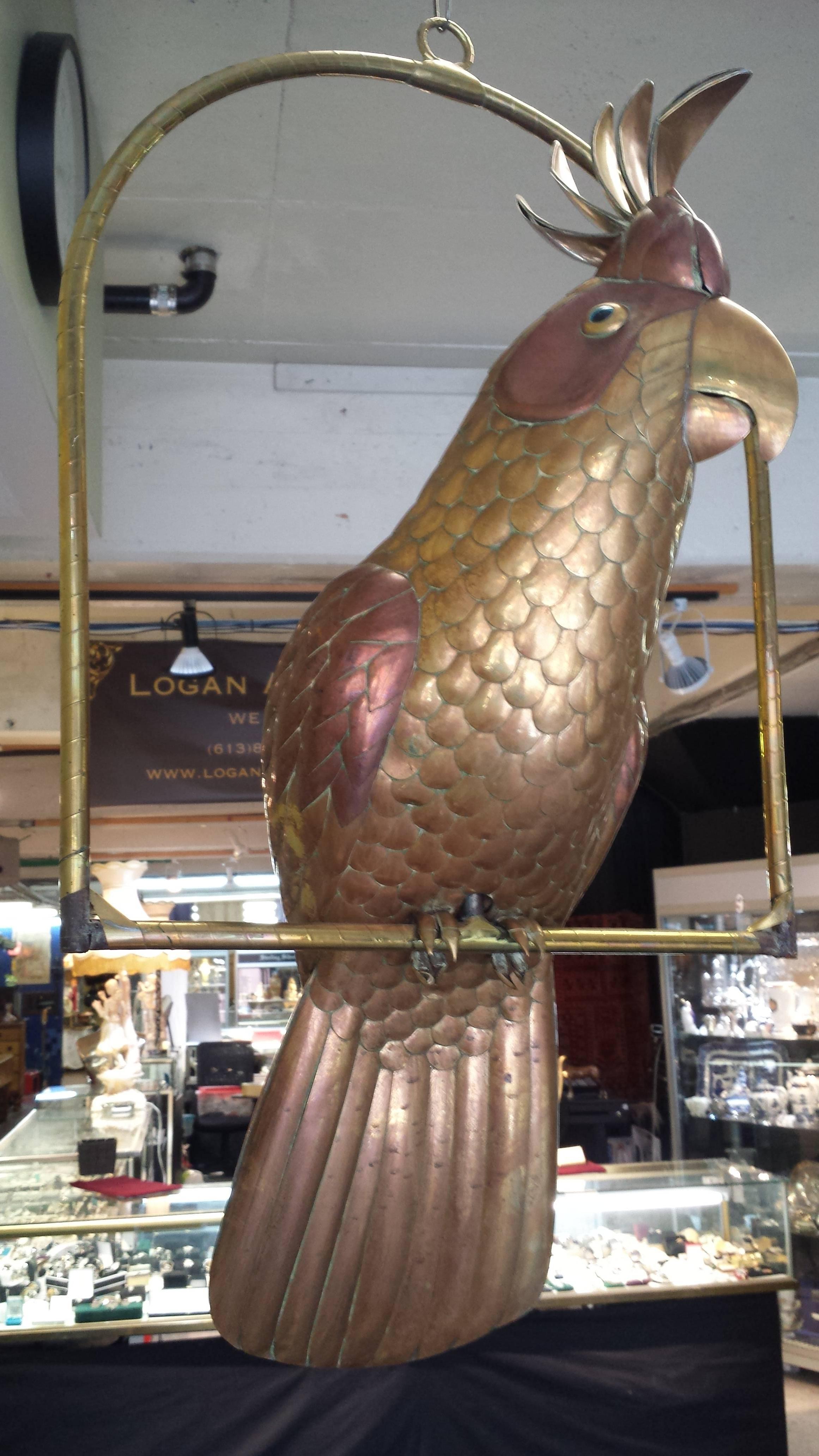 Mid-20th Century Large Brass and Copper Cockatoo by Sergio Bustamante, 1960s